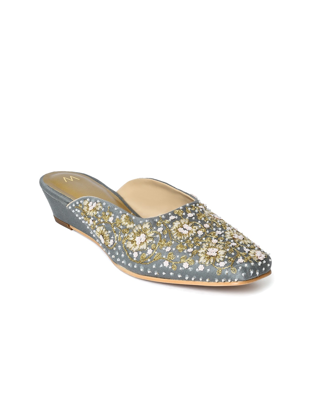 

W Embellished Wedge Mules, Blue