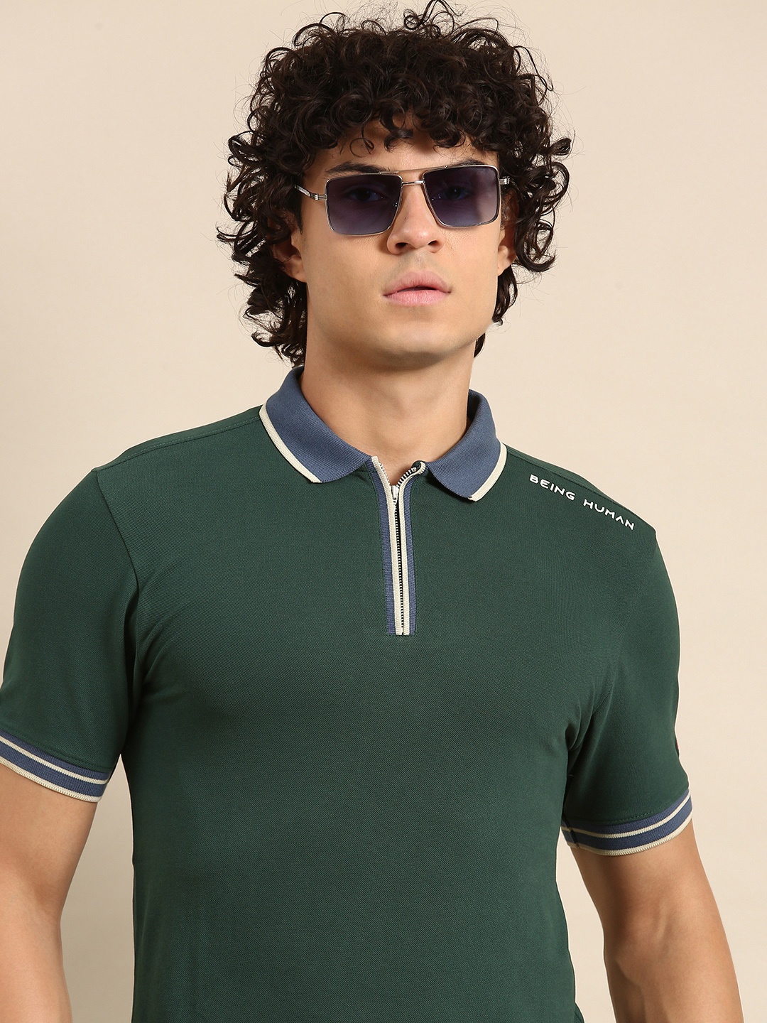 

Being Human Brand Logo Printed Polo Collar T-shirt, Green