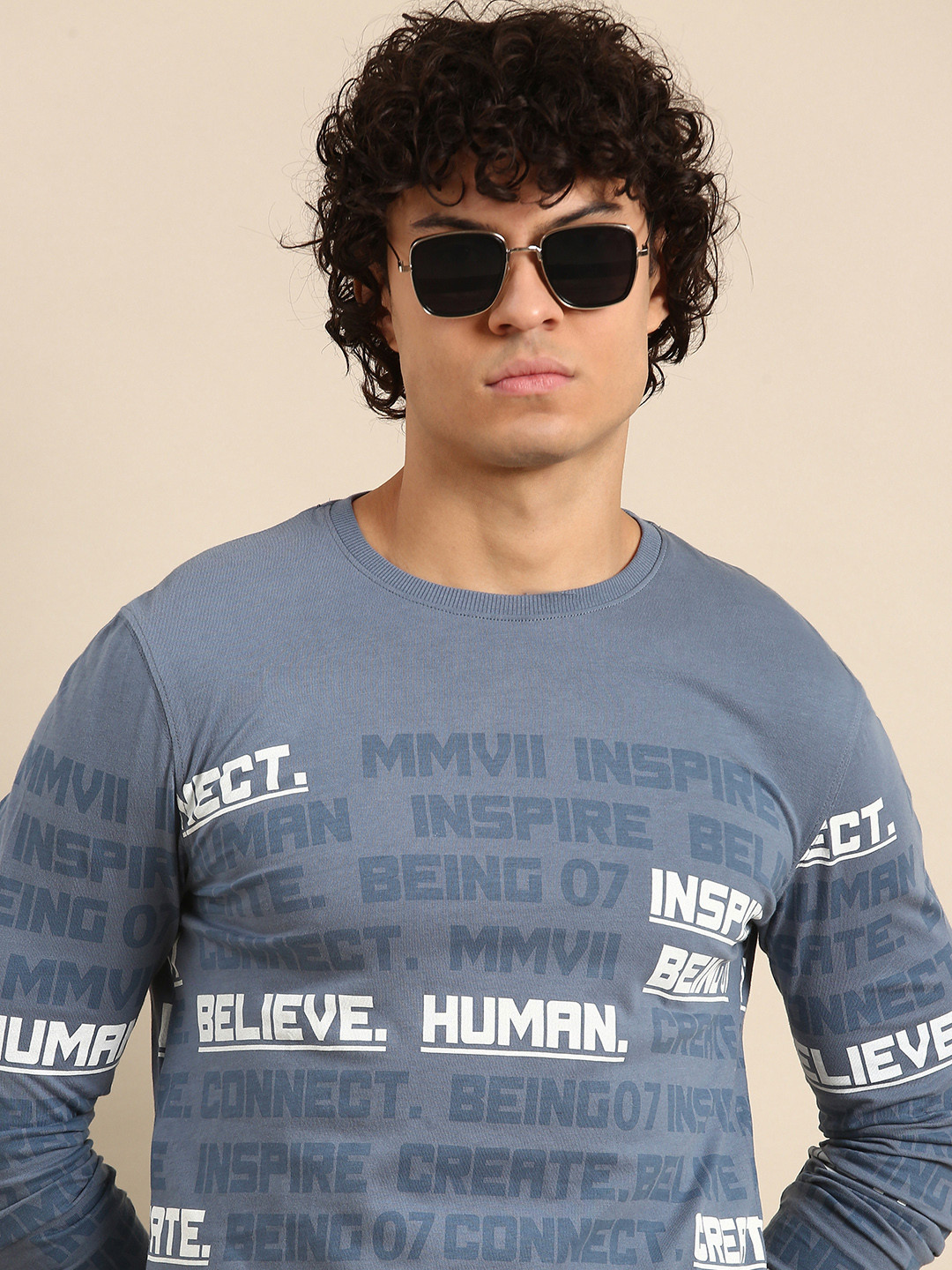 

Being Human Typography Printed Pure Cotton Slim Fit T-shirt, Blue