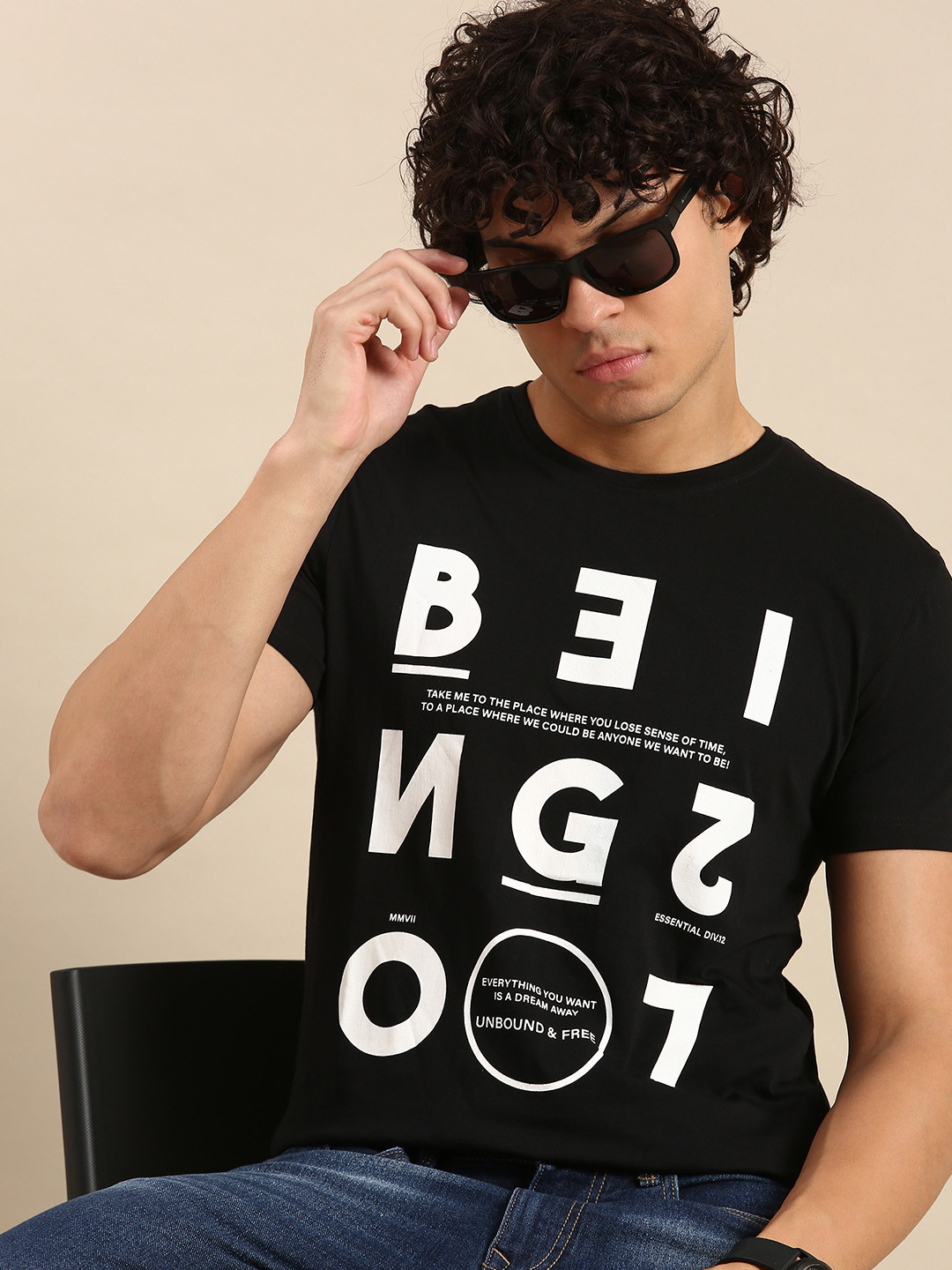 

Being Human Typography Printed Pure Cotton Casual T-shirt, Black