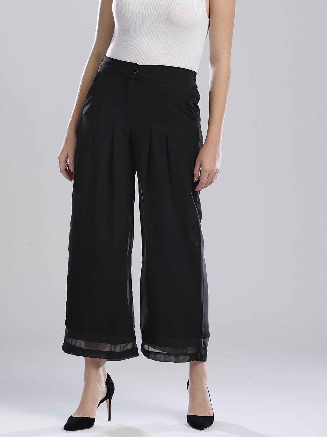 

WISHFUL by W Women Black Solid Wide Leg Palazzos