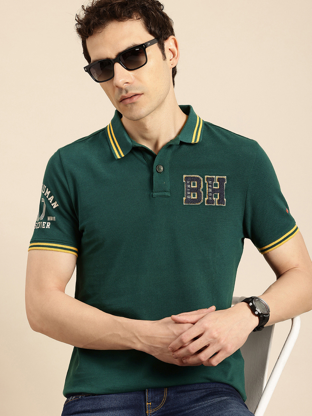 

Being Human Pure Cotton Slim Fit Polo Collar T-shirt, Green
