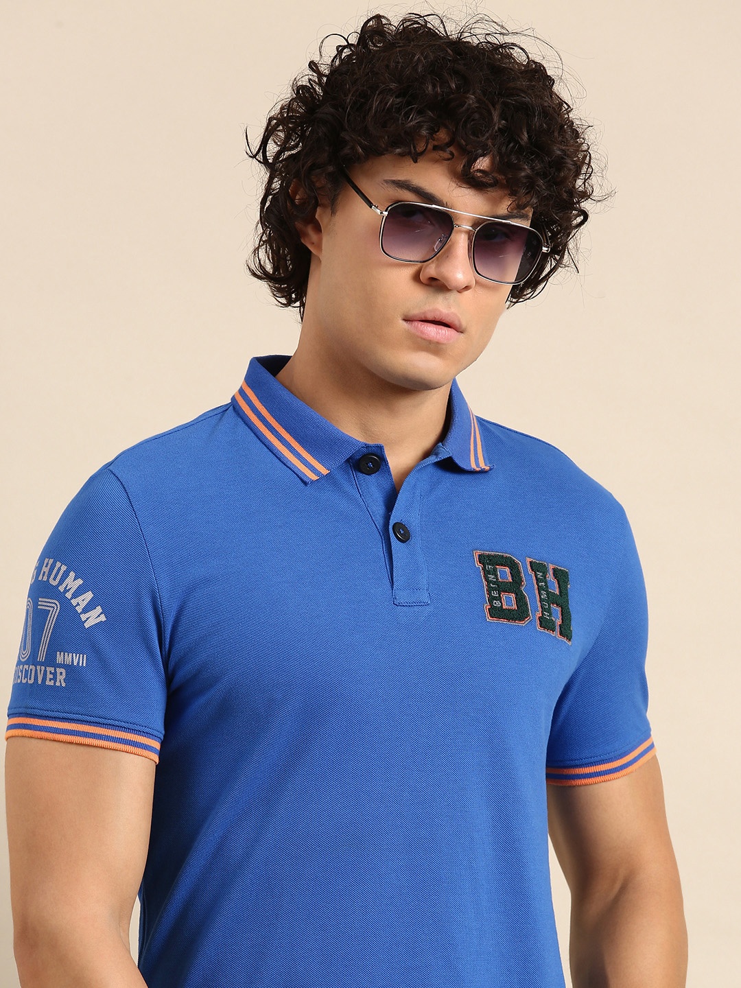 

Being Human Men Polo Collar Pure Cotton Slim Fit T-shirt, Blue