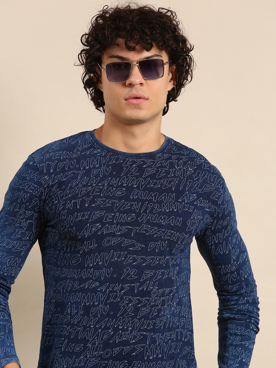 

Being Human Typography Printed Pure Cotton T-shirt, Blue