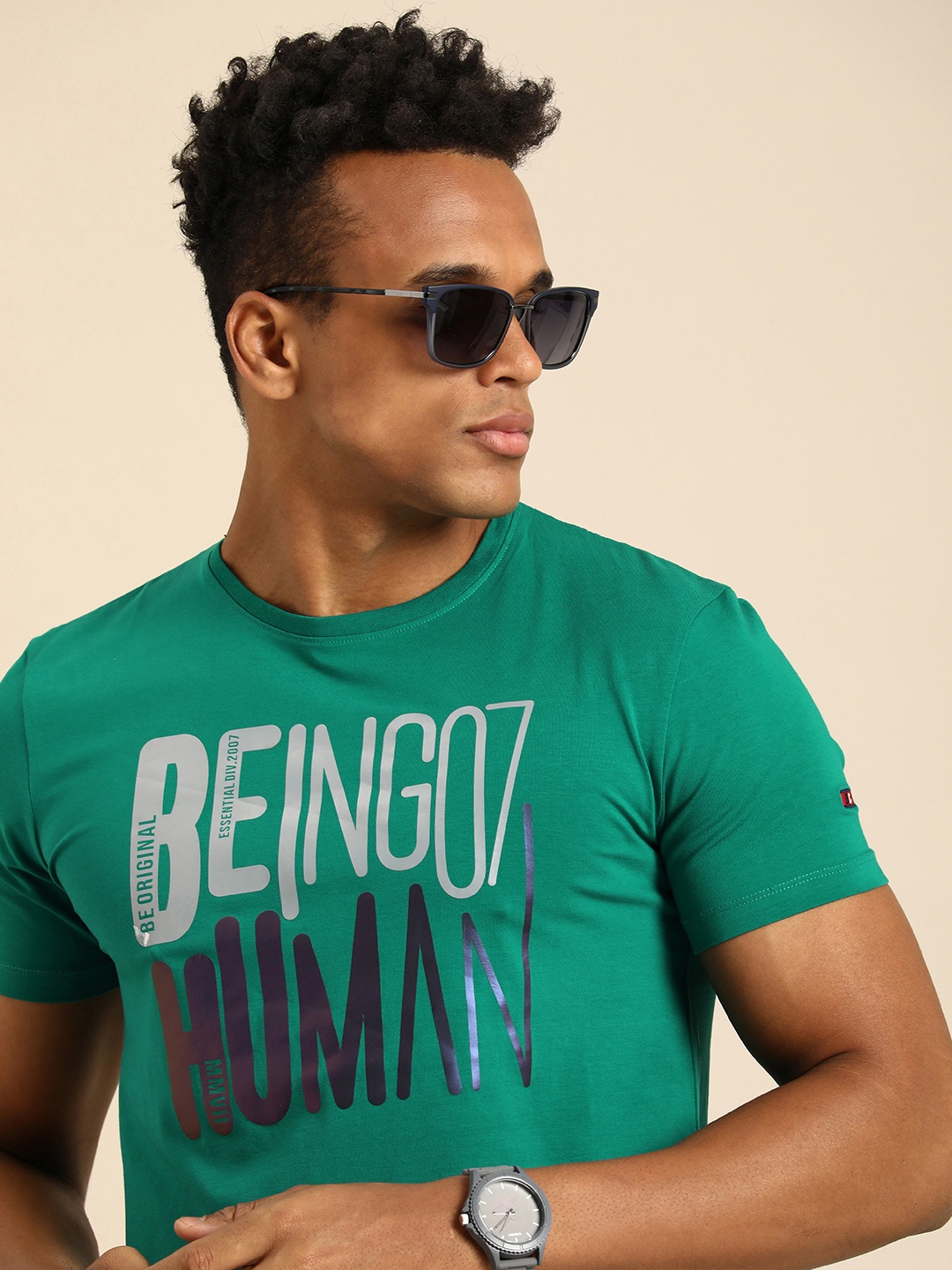 

Being Human Men Brand Logo Printed T-shirt, Green