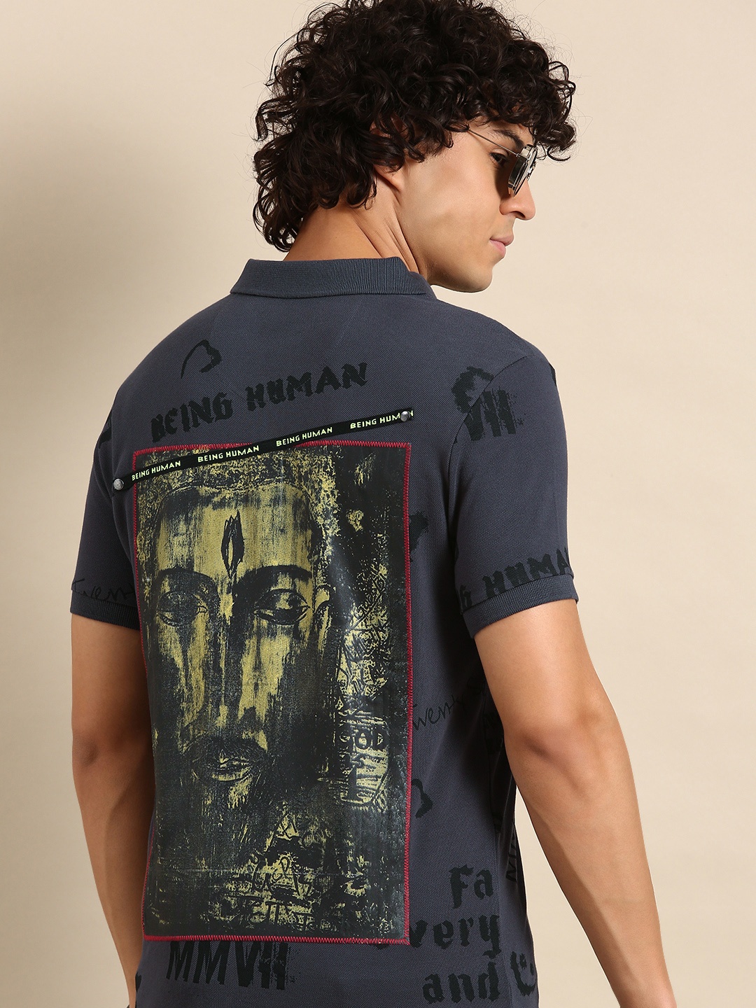 

Being Human Printed Polo Collar Pure Cotton T-shirt, Grey