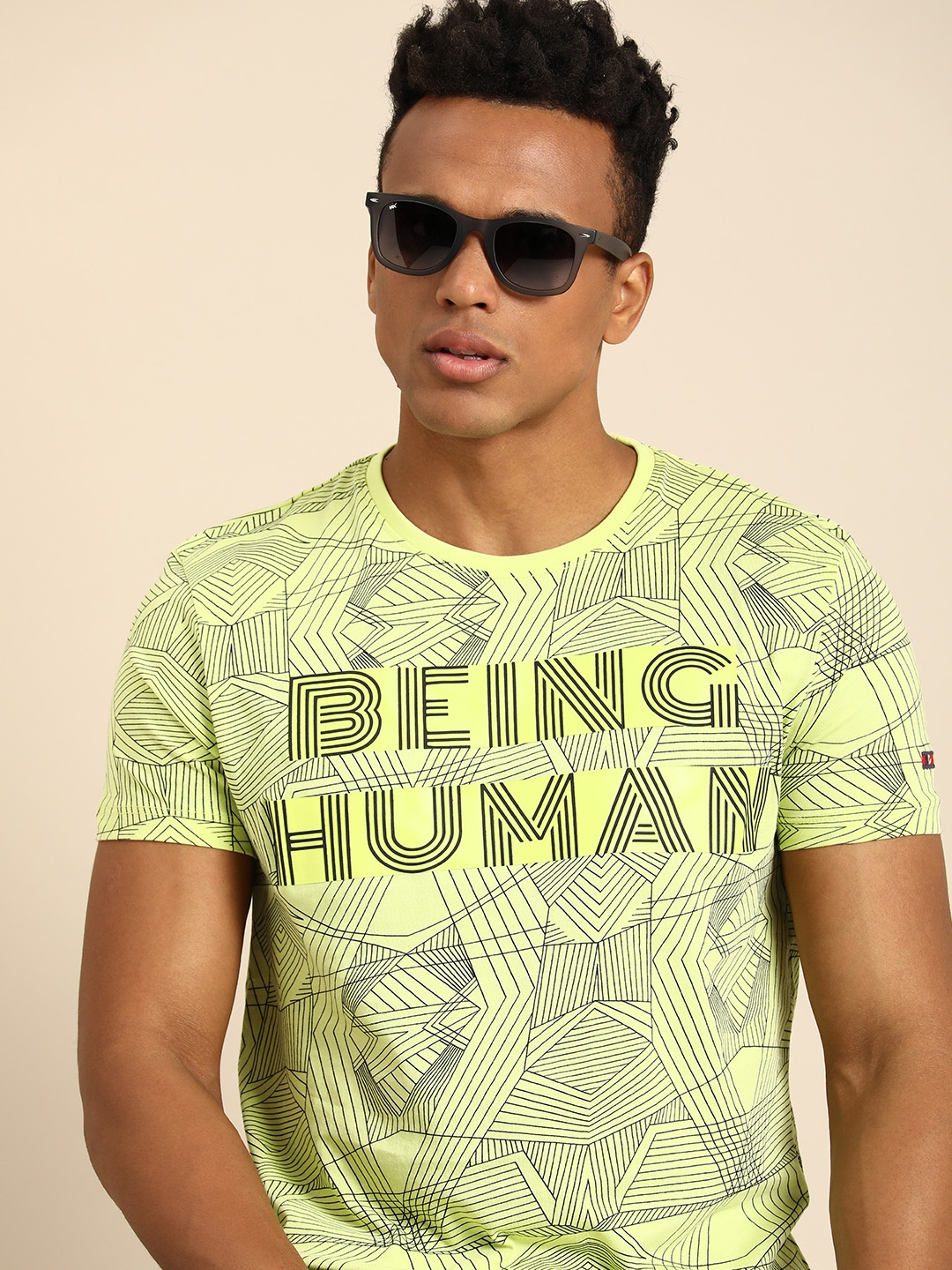 

Being Human Typography Printed Pure Cotton T-shirt, Fluorescent green