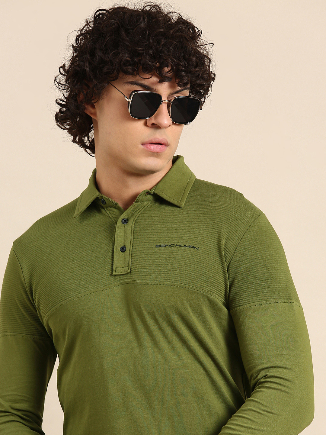 

Being Human Polo Collar Pure Cotton T-shirt, Olive