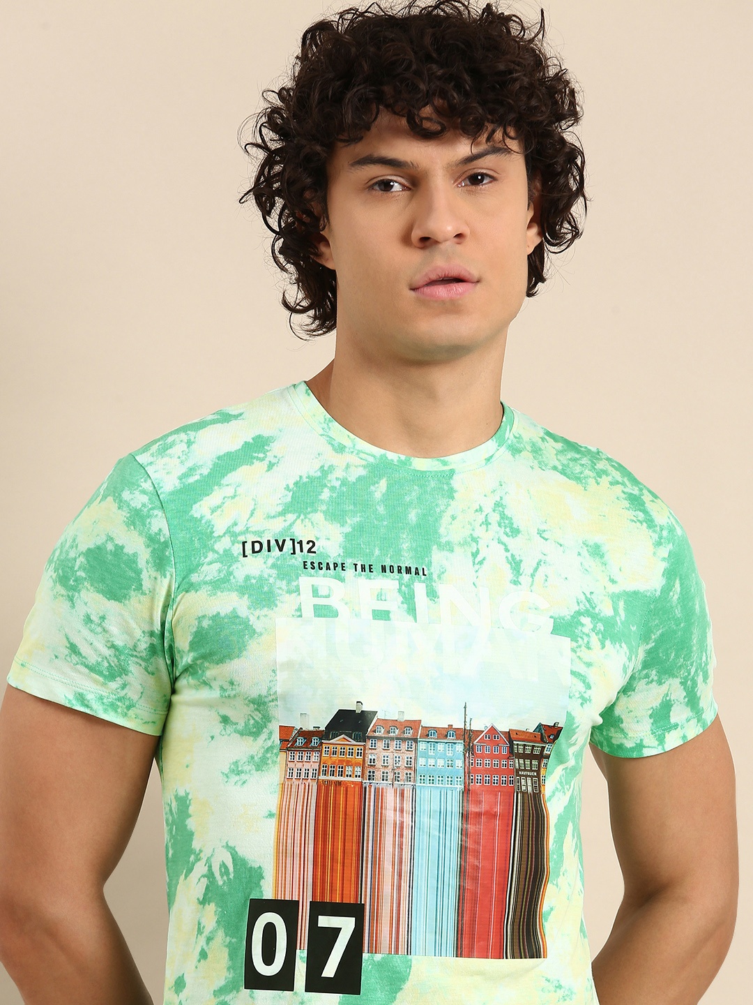 

Being Human Tie and Dye Printed Pure Cotton T-shirt, Green