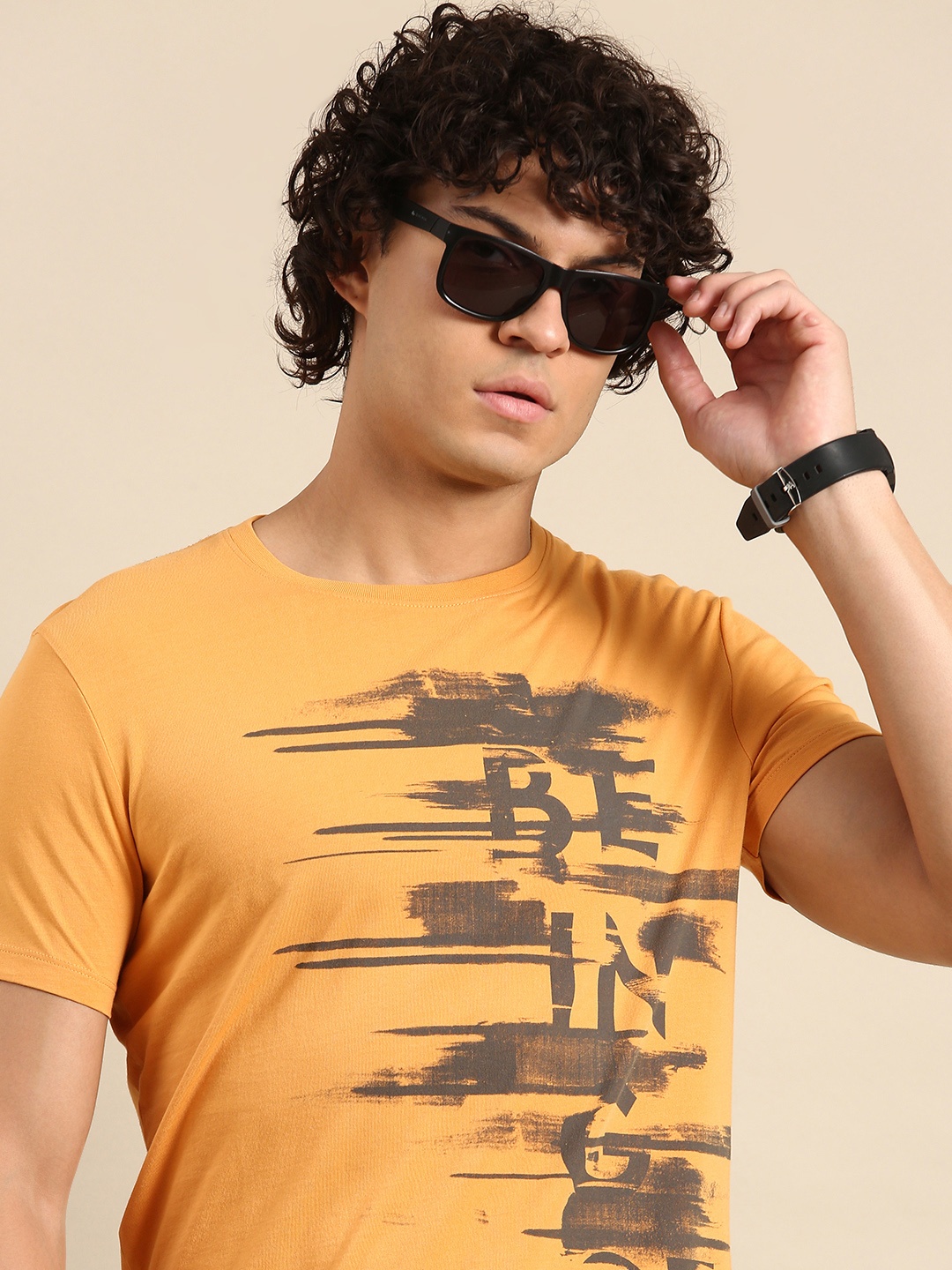 

Being Human Men Pure Cotton Brand Logo Printed T-shirt, Yellow