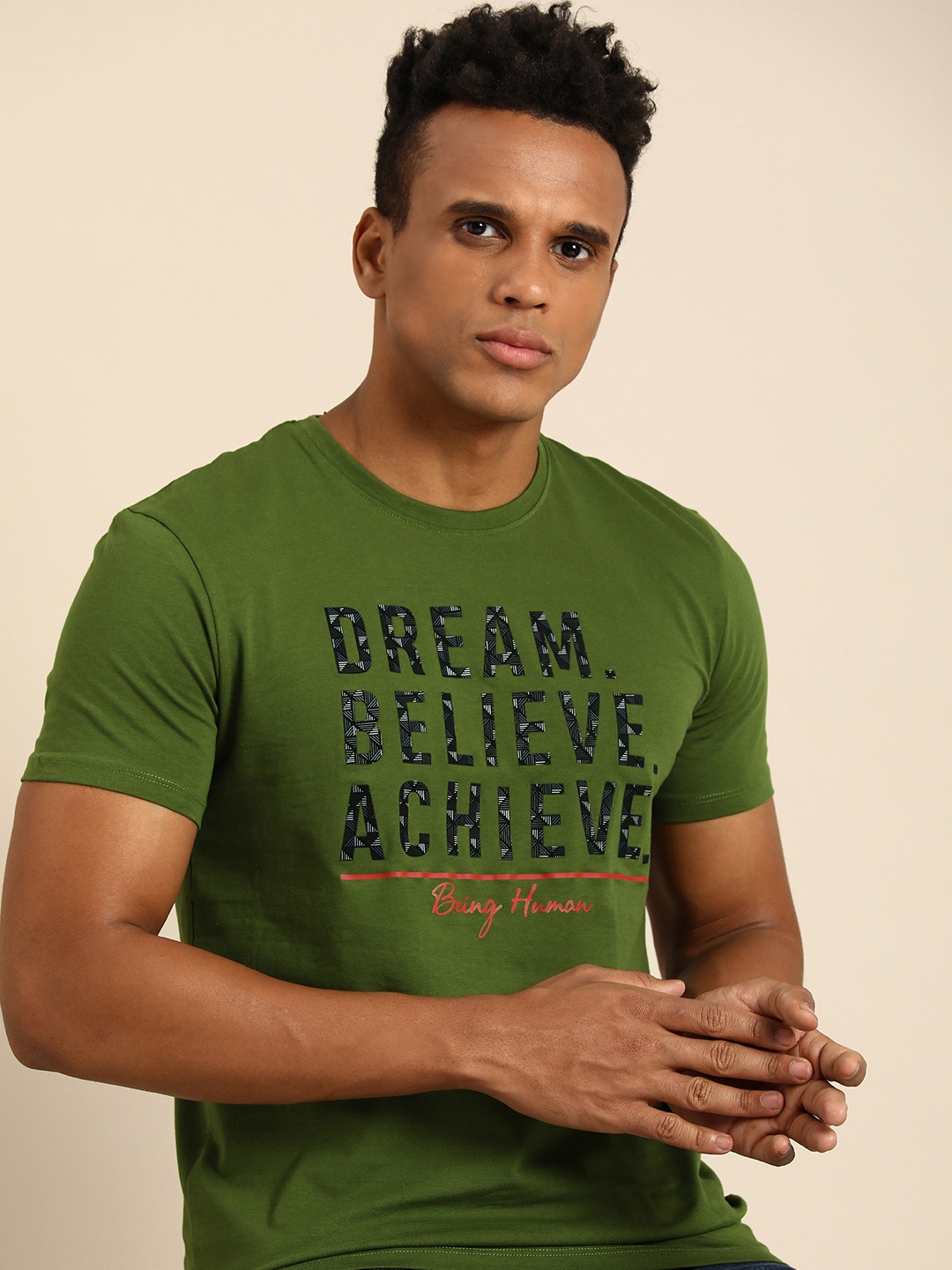 

Being Human Typography Printed T-shirt, Green