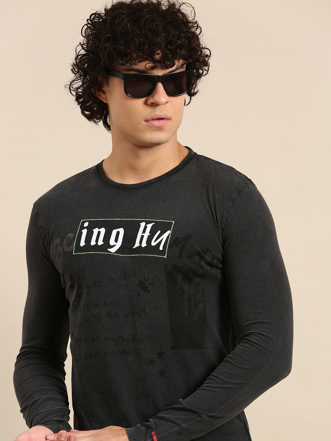 

Being Human Brand Logo Printed Pure Cotton Slim Fit T-shirt, Charcoal