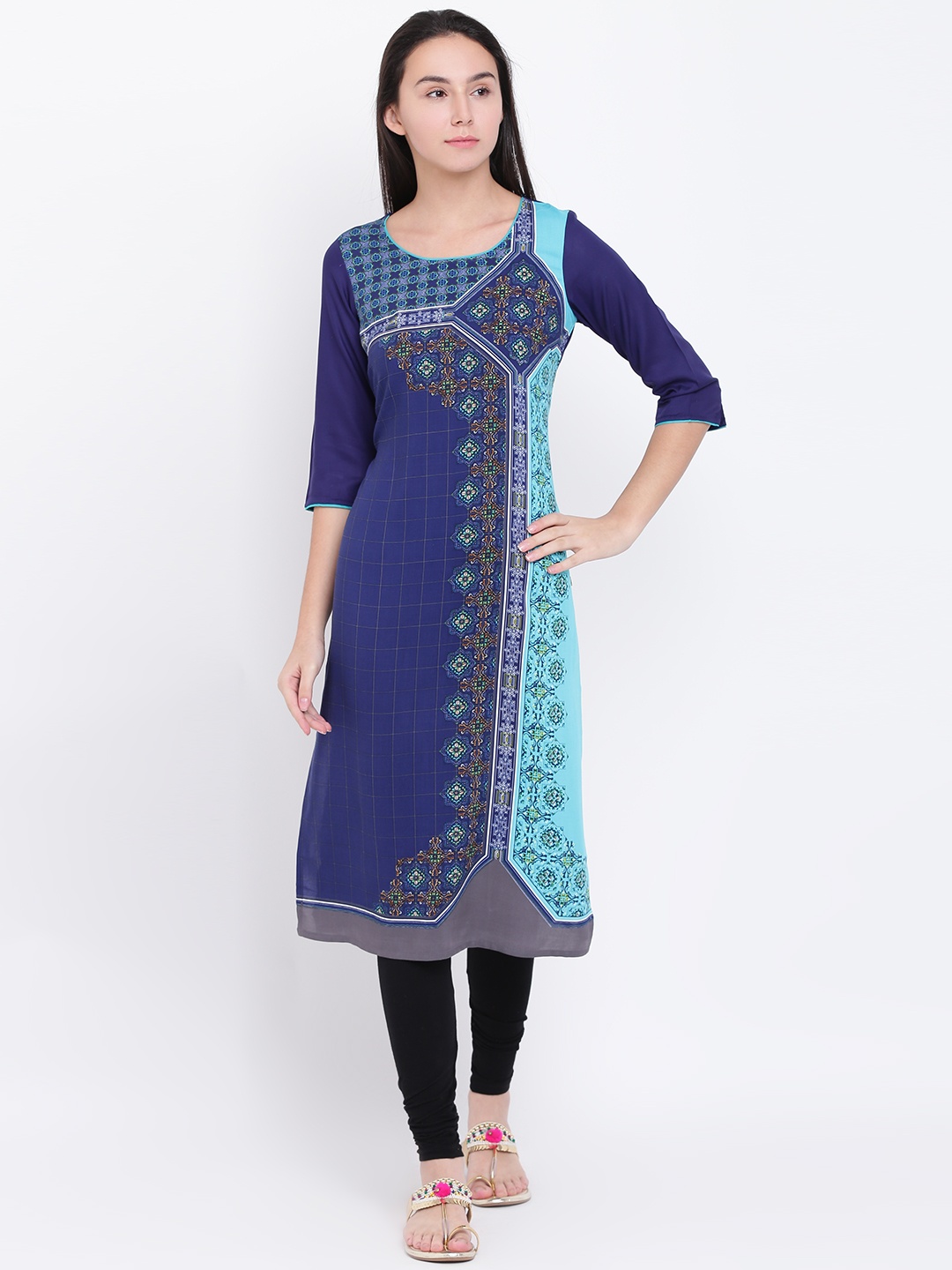

AURELIA Women Blue Printed Straight Kurta