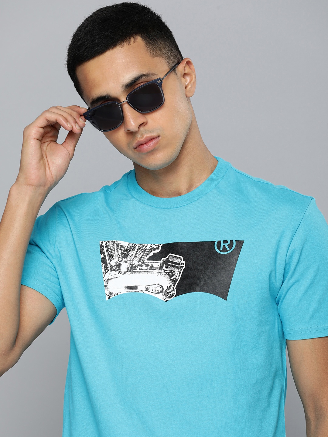 

Levis Men Pure Cotton Graphic Printed Round Neck T-shirt, Blue