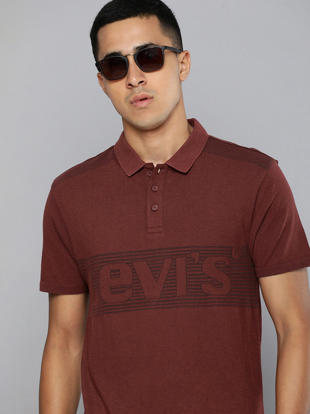 

Levis Brand Logo Embroidered Polo Collar Pure Cotton T-shirt, Maroon