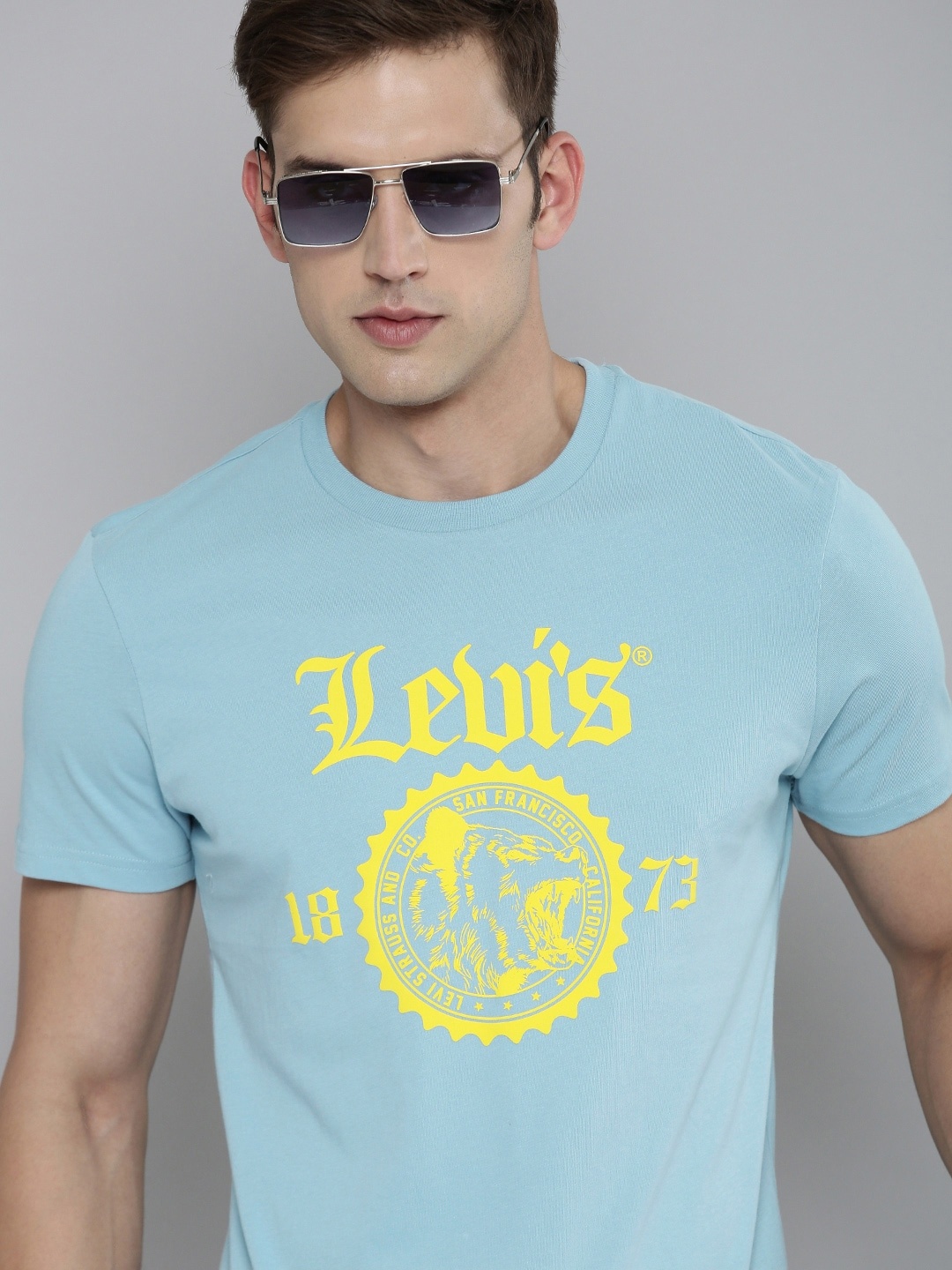 

Levis Men Brand Logo Printed Pure Cotton T-shirt, Blue