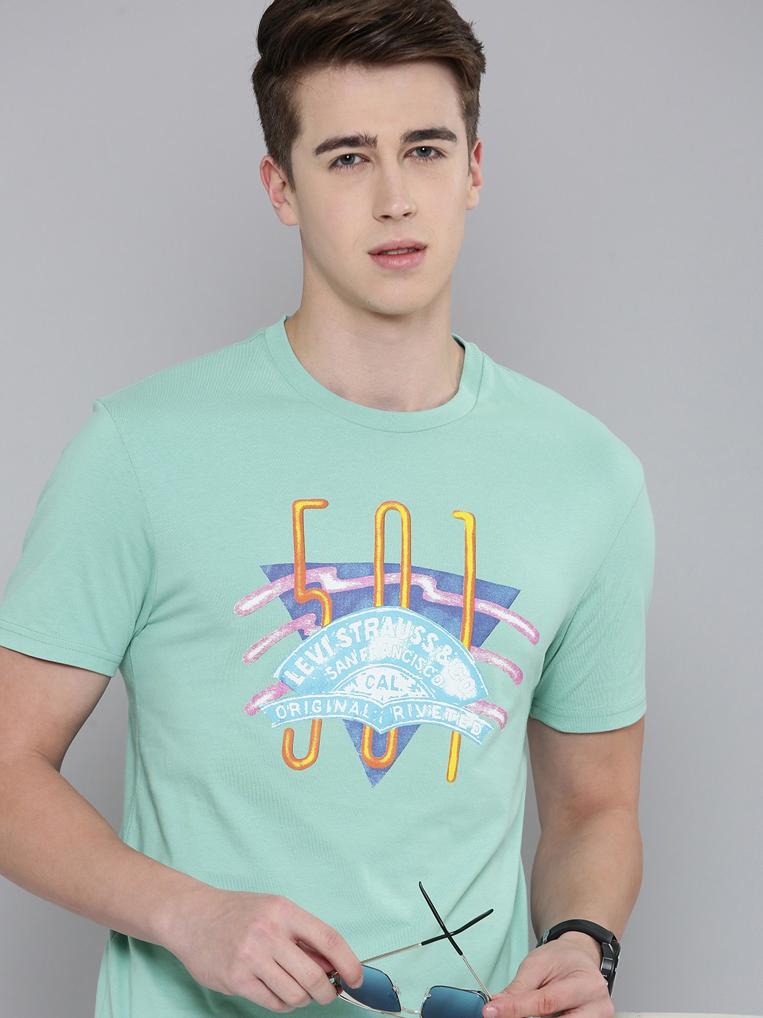 

Levis Men Graphic Print Round Neck Printed Pure Cotton T-shirt, Green