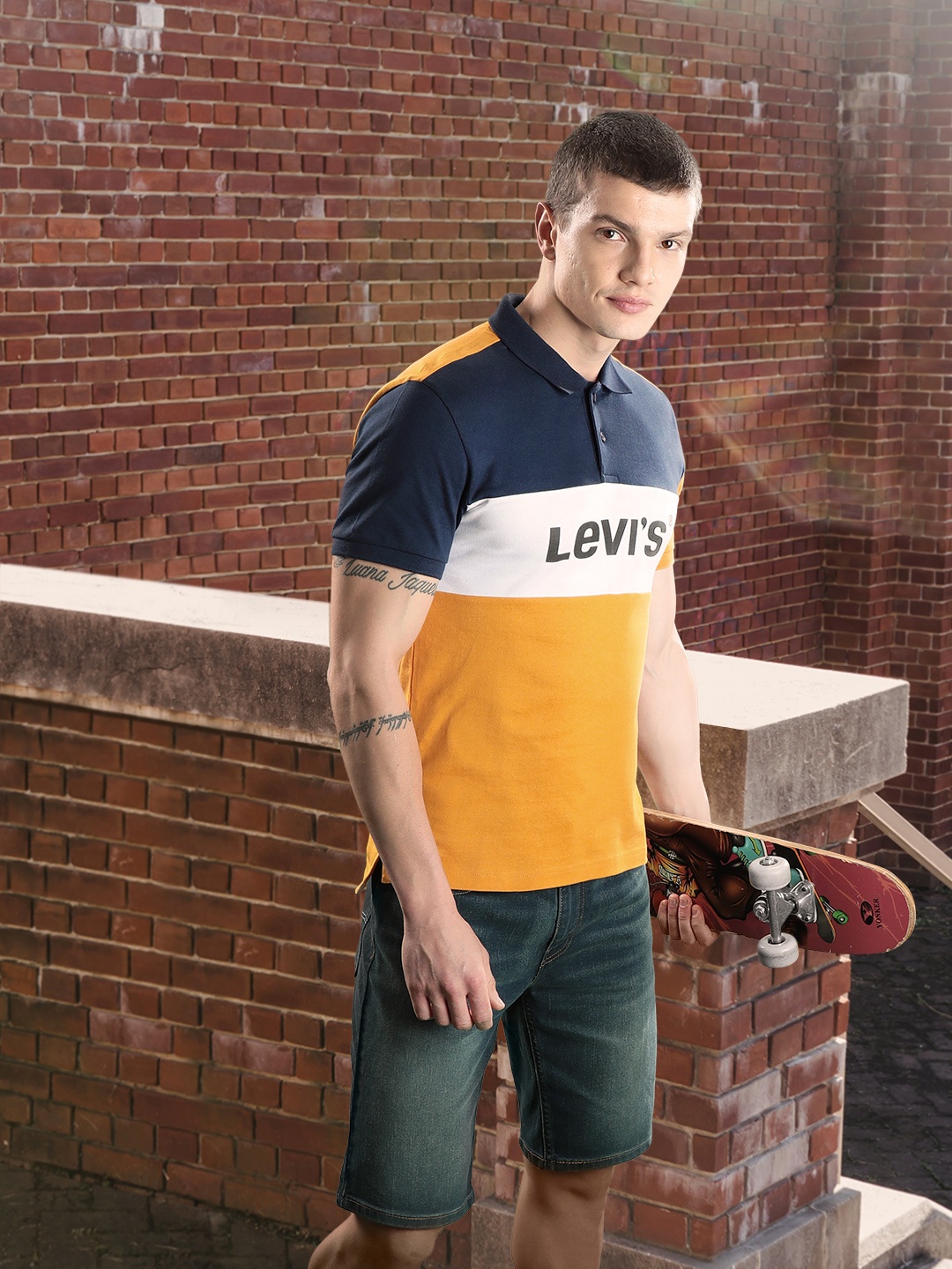

Levis Men Brand Logo Printed Polo Collar Pure Cotton T-shirt, Navy blue