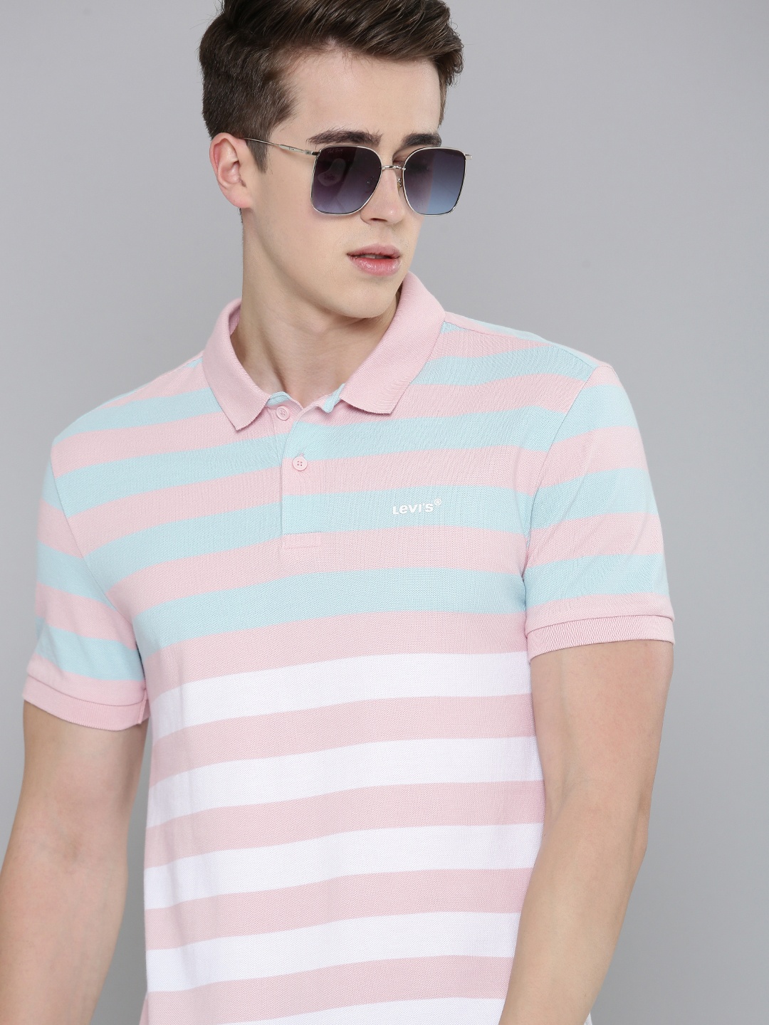 

Levis Striped Polo Collar Pure Cotton T-shirt, Pink