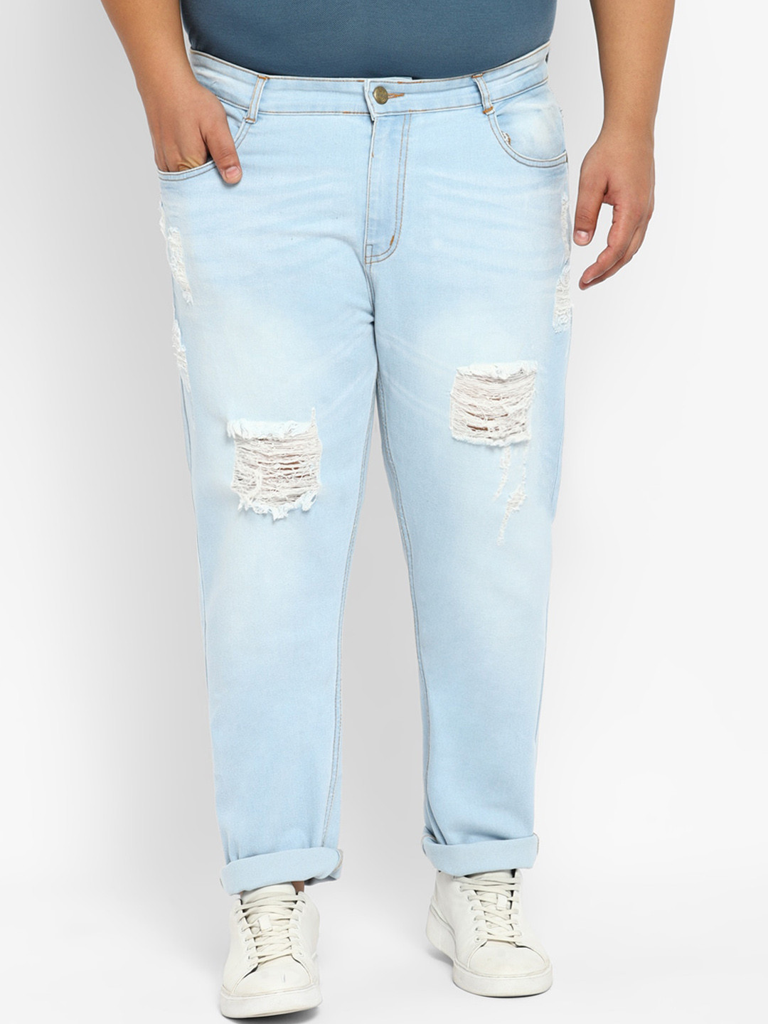 

Urbano Plus Men Mildly Distressed Light Fade Stretchable Cotton Jeans, Blue
