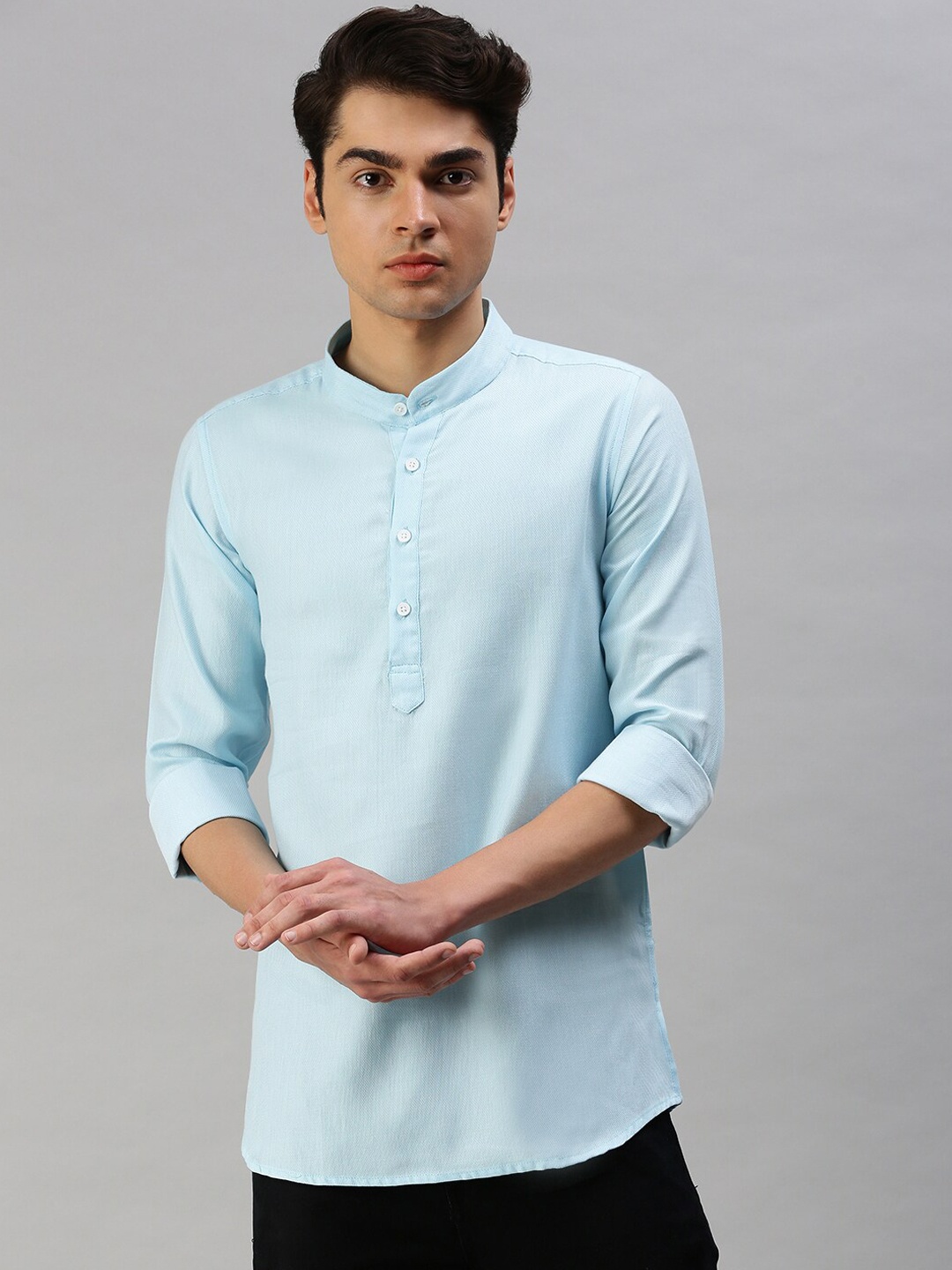 

Cross Court Mandarin Collar Regular Pure Cotton Kurta, Blue