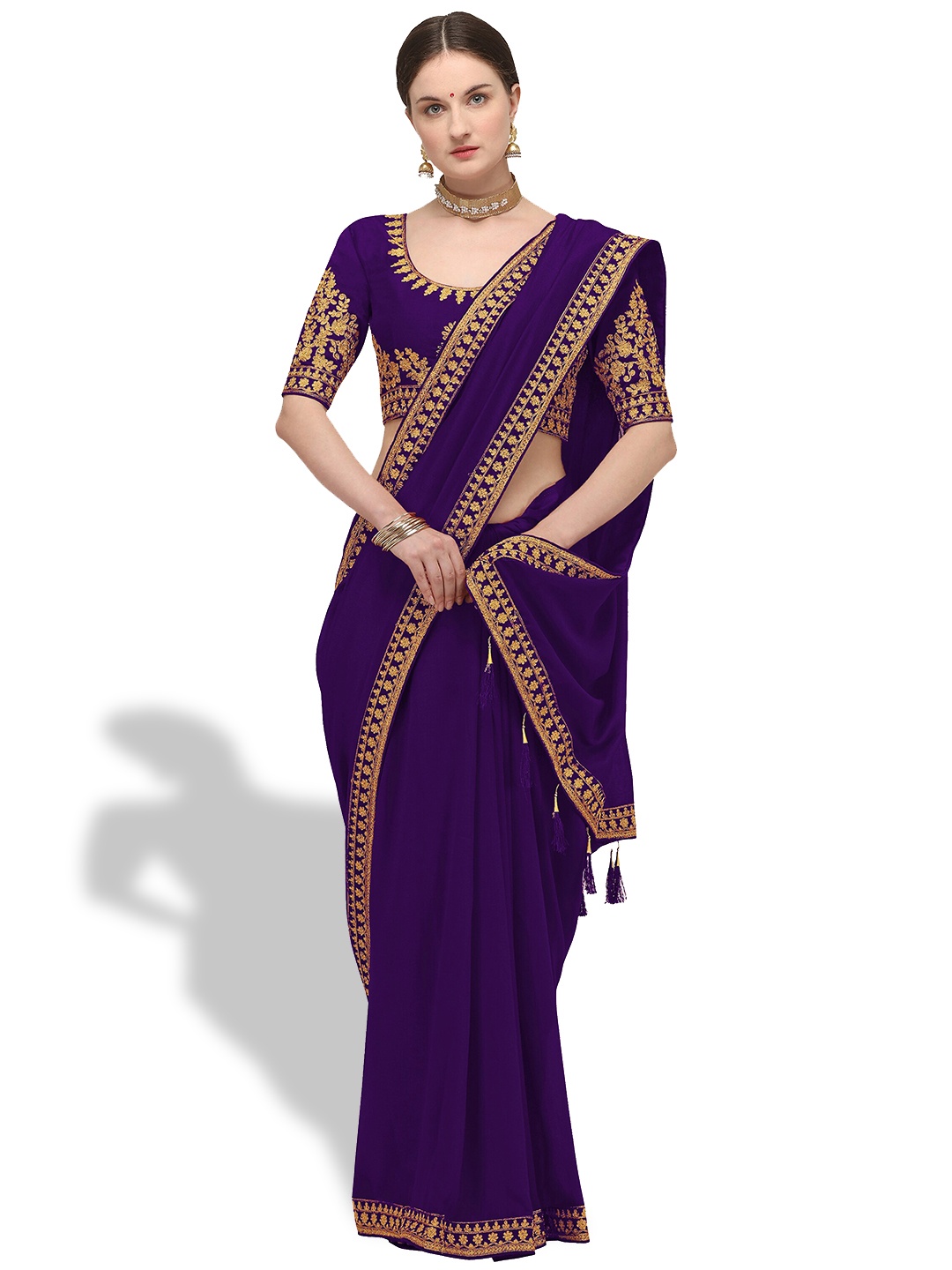 

ORUS Embroidered Border Silk Blend Saree, Blue