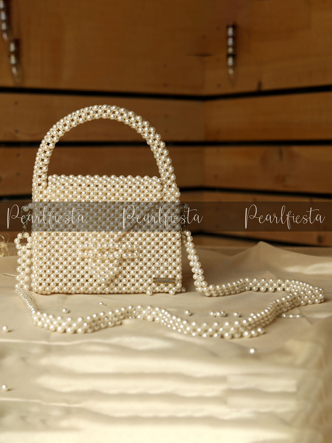 

Pearlfiesta Embellished Beaded Handheld Bag, Cream