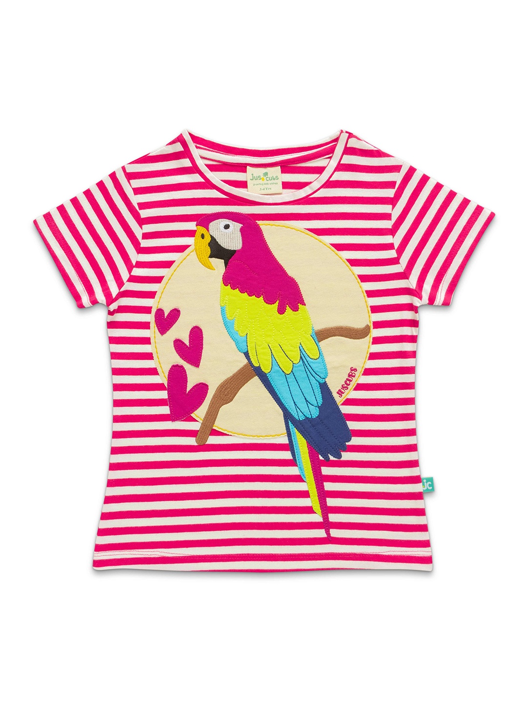 

JusCubs Girls Striped Applique Round Neck Cotton T-shirt, Red
