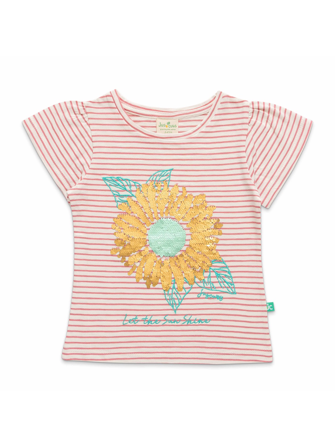 

JusCubs Girls Round Neck Striped Cotton T-shirt, Pink