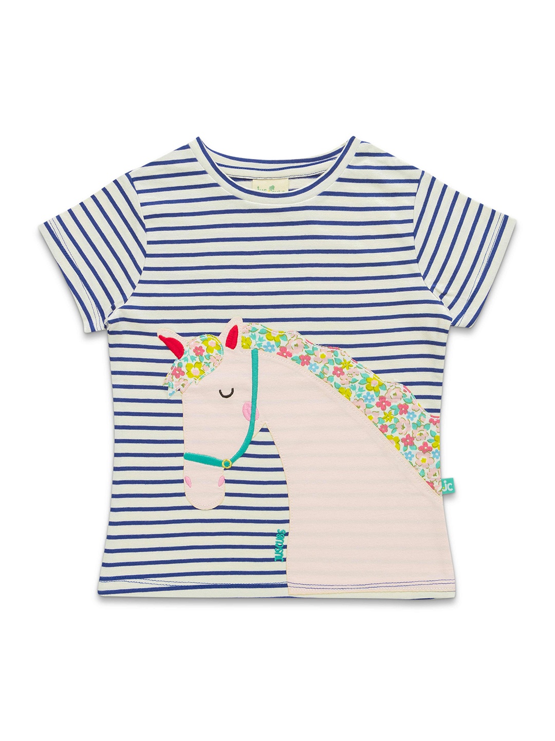 

JusCubs Girls Round Neck Striped Cotton T-shirt, Navy blue