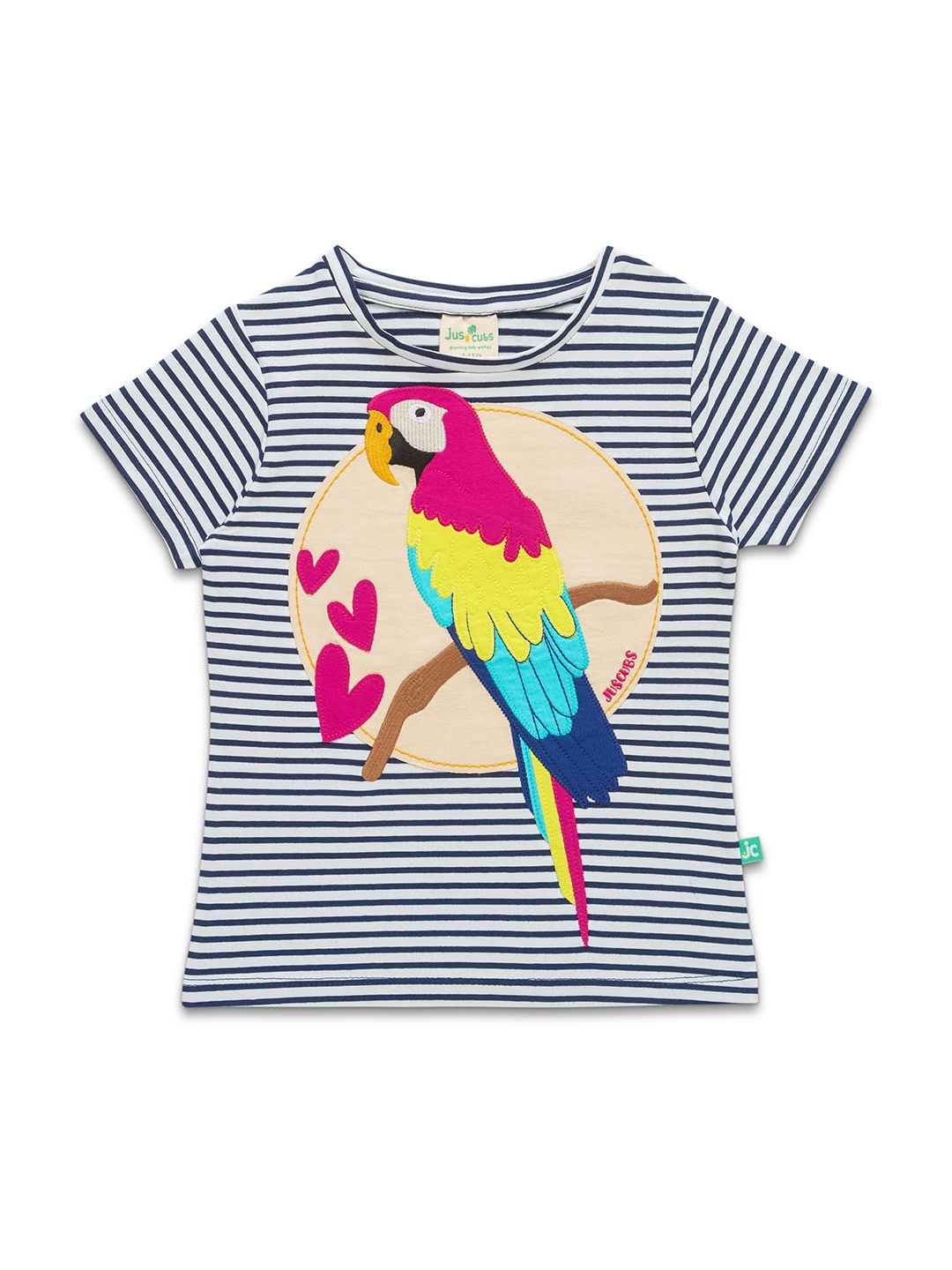 

JusCubs Girls Round Neck Striped Cotton T-shirt, Navy blue