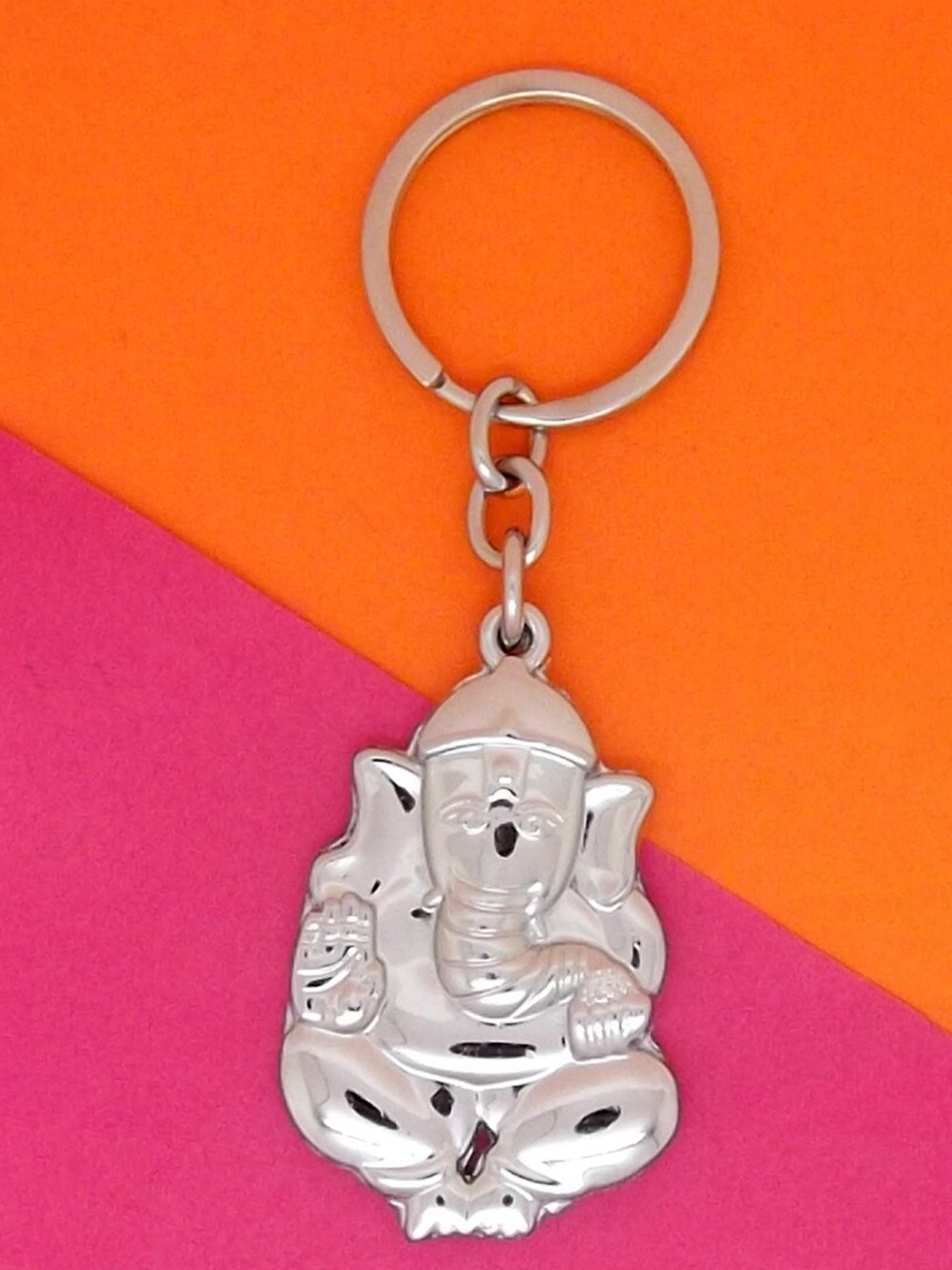 

FEMMIBELLA Anti-Scratch Rustproof Ganpati Ganesh Key Chain, Silver