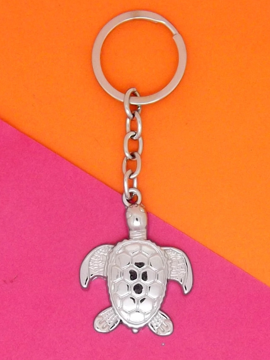 

FEMMIBELLA Anti-Scratch Rustproof Tortoise Turtle Design Keychain Keyring, Silver