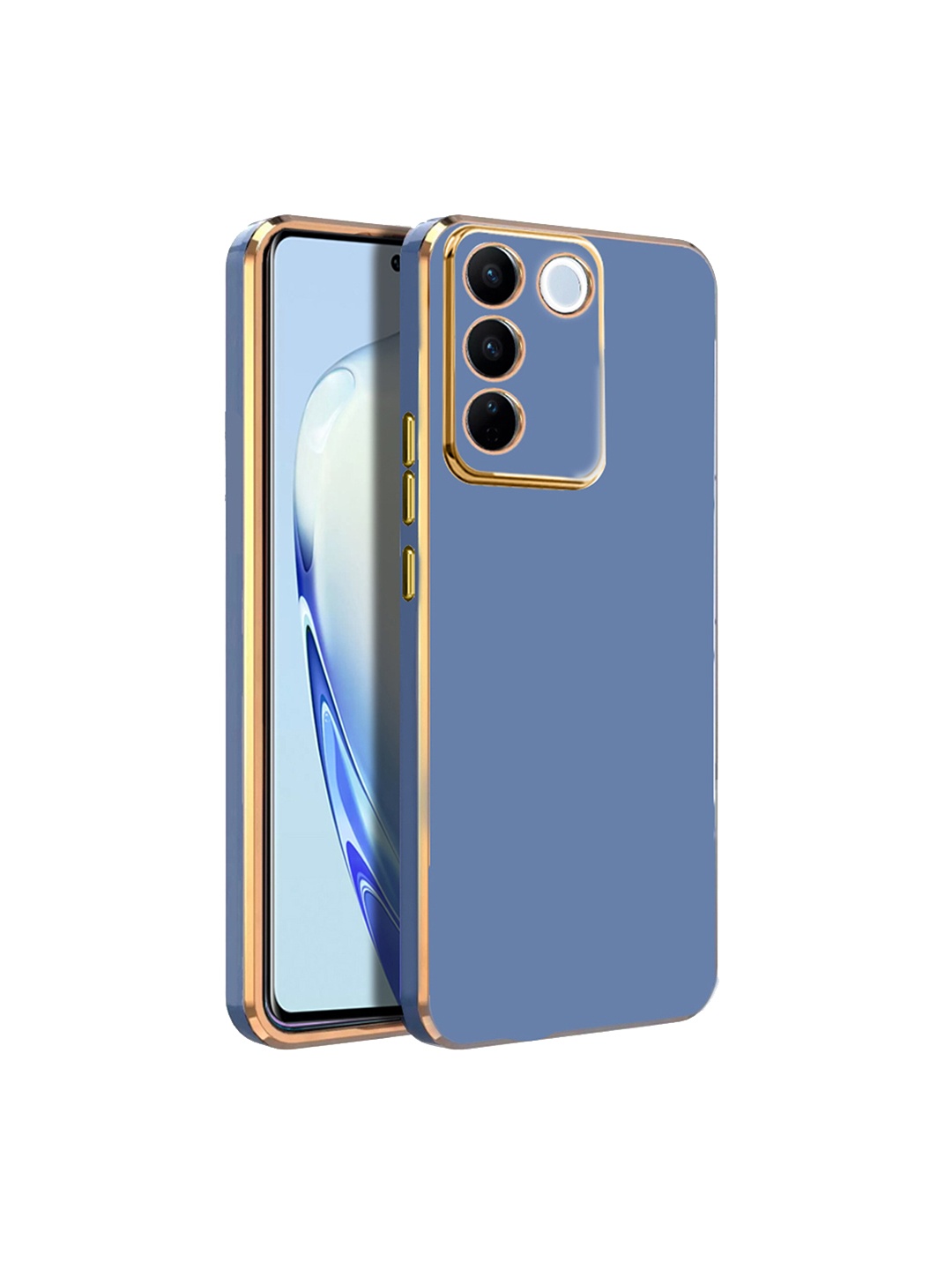 

Karwan Vivo V27 Electroplated Chrome 6D Phone Back Case, Blue