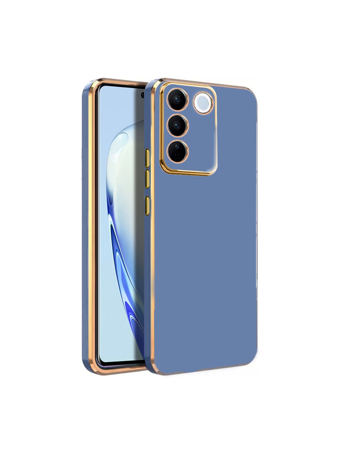 

Karwan Vivo V27 Pro Electroplated Chrome 6D Phone Back Case, Blue