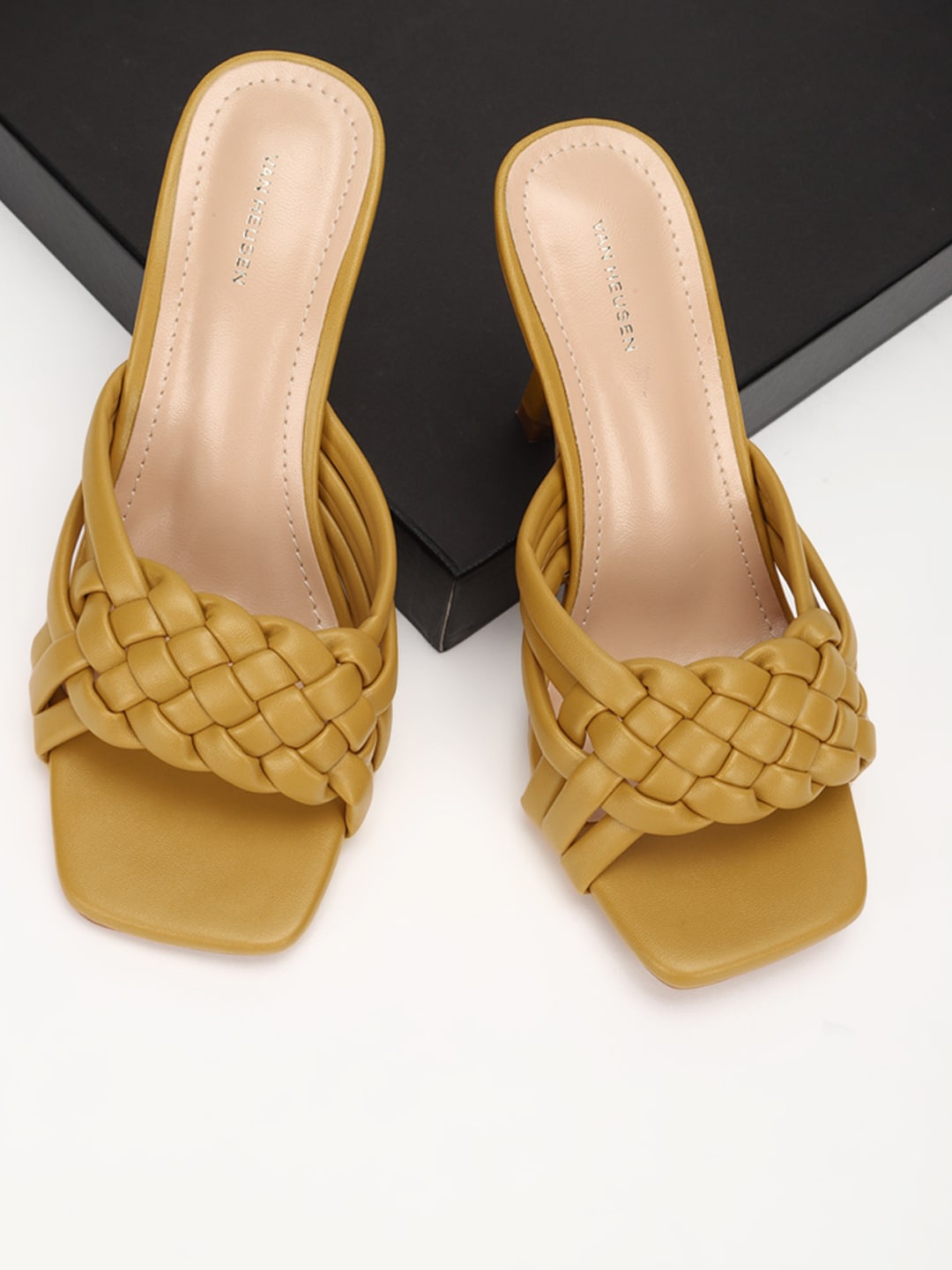 

Van Heusen Woman Woven Design Leather Slim Heels, Mustard
