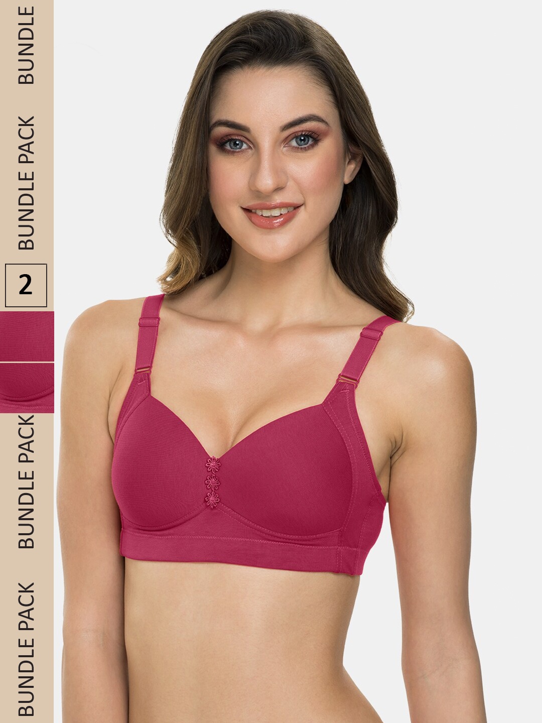 

KOMLI Pack Of 2 Full Coverage Lightly Padded All Day Comfort Seamless Cotton Minimizer Bra, Burgundy
