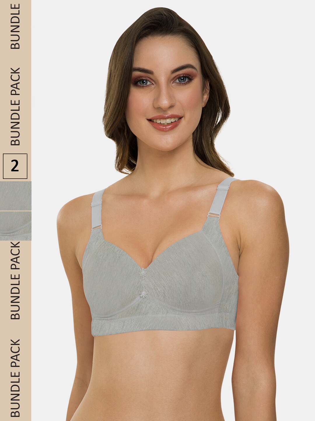 

KOMLI Pack Of 2 Cotton Lightly Padded Medium Support All Day Comfort Full Coverage Bra, Grey