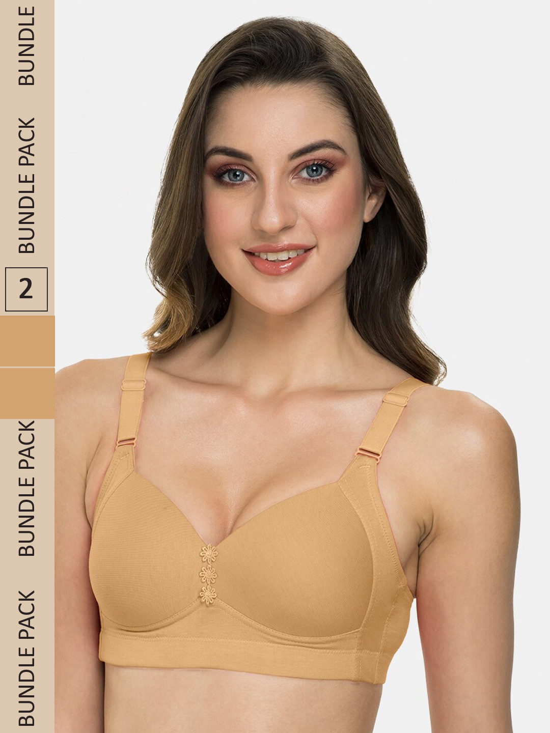 

KOMLI Pack Of 2 Cotton Lightly Padded Medium Support All Day Comfort Full Coverage Bra, Beige