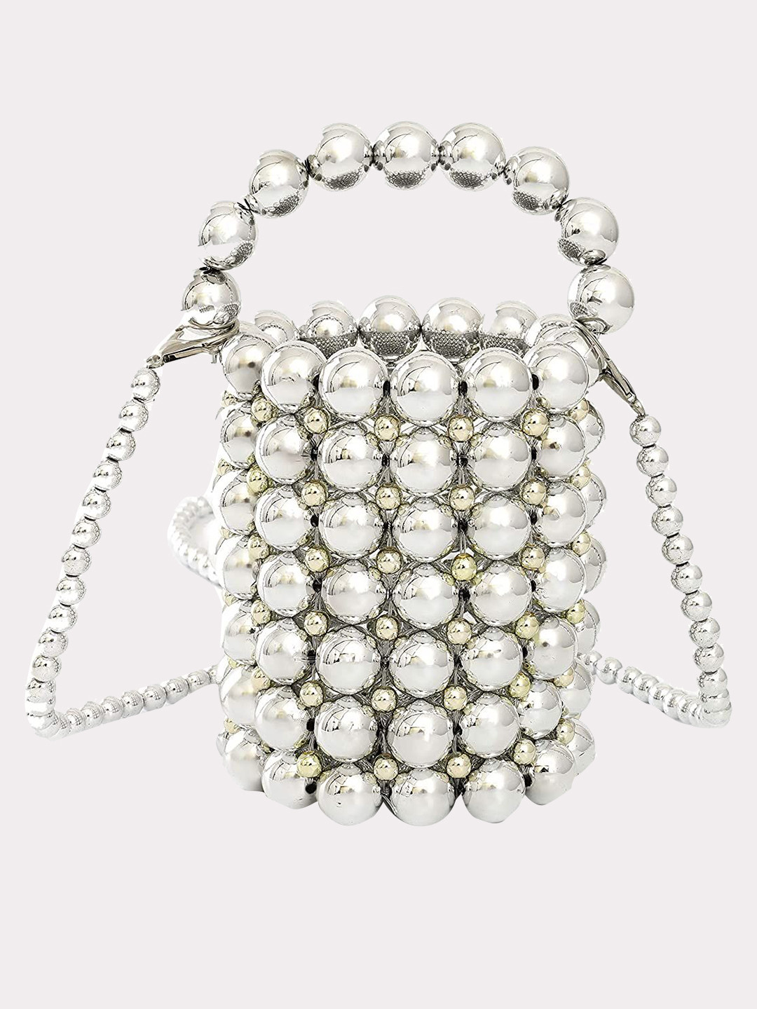 

Pearlfiesta Embellished Beaded Bucket Sling Bag, Silver