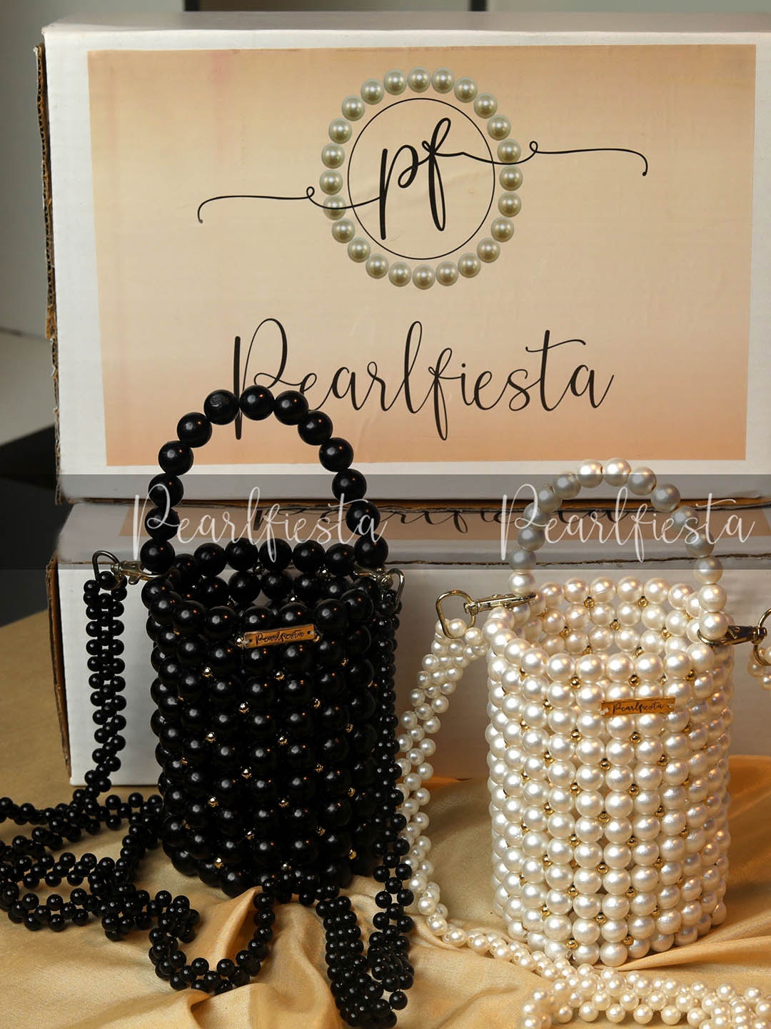 

Pearlfiesta Embellished Beaded Bucket Sling Bag, Cream