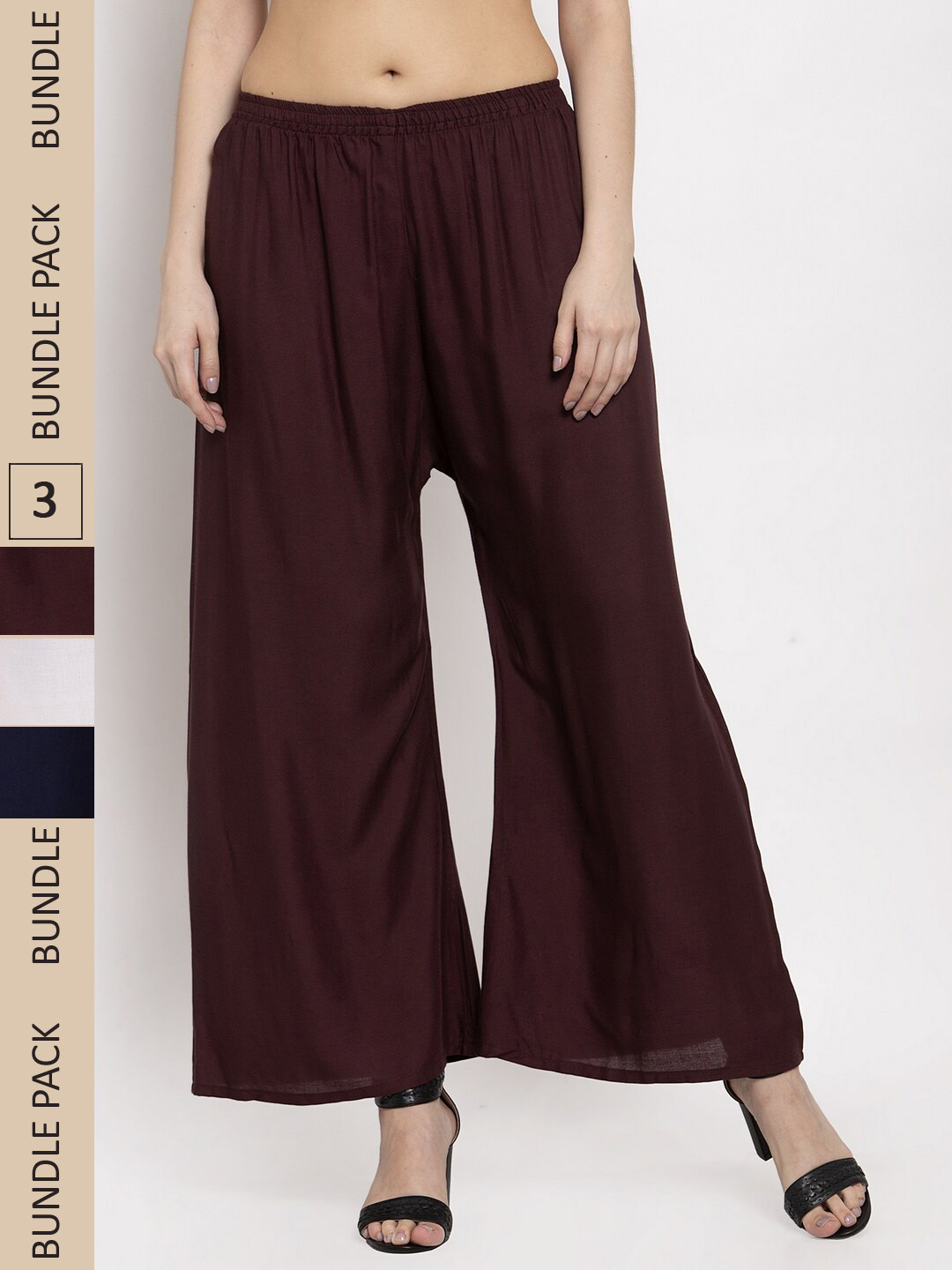 

Miaz Lifestyle Pack of 3 Women Flared Palazzos, Brown