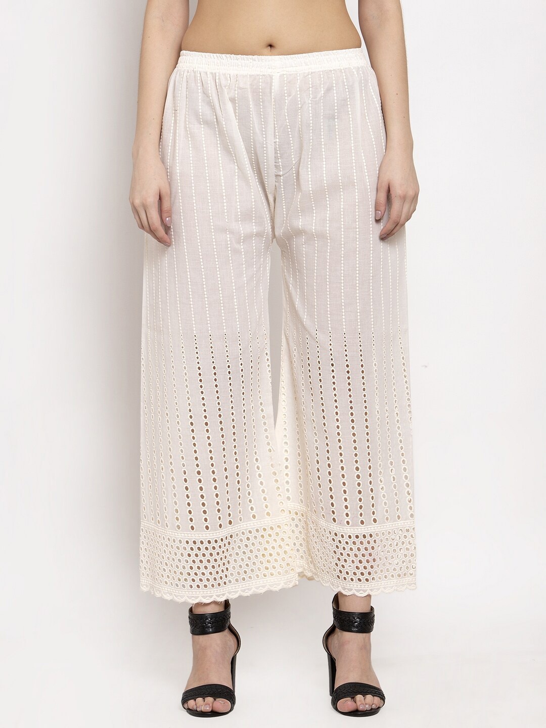 

Miaz Lifestyle Women Striped Flared Palazzos, White