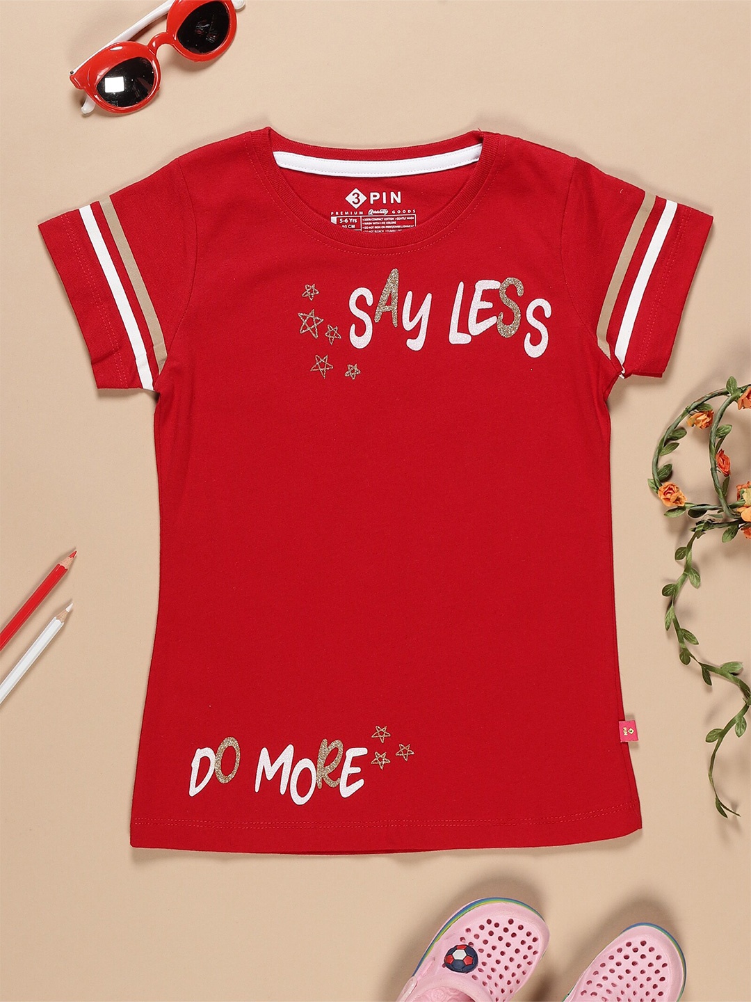 

3PIN Girls Typography Printed Cotton Casual T-shirt, Red