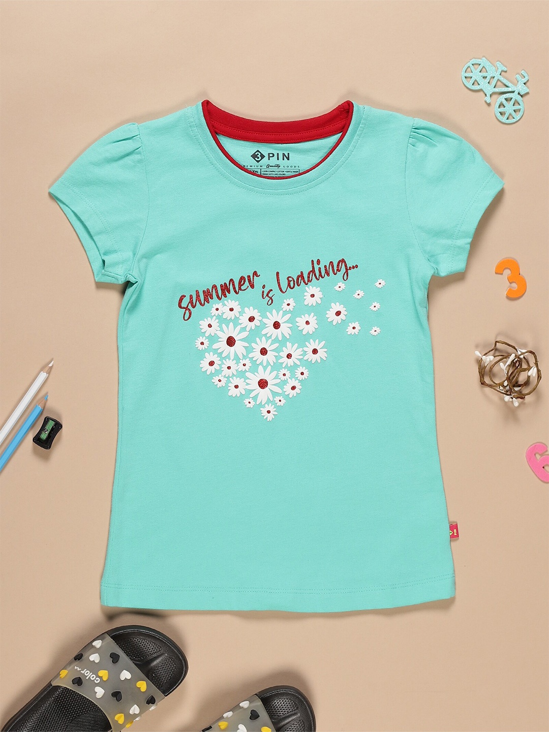 

3PIN Girls Graphic Printed Cotton T-shirt, Blue