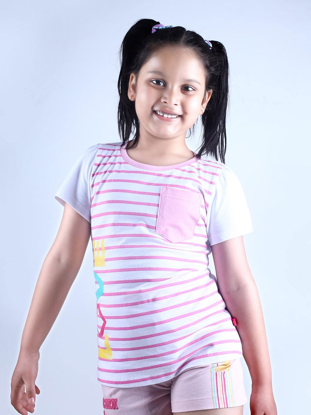

3PIN Girls Striped Cotton T-shirt, Lavender
