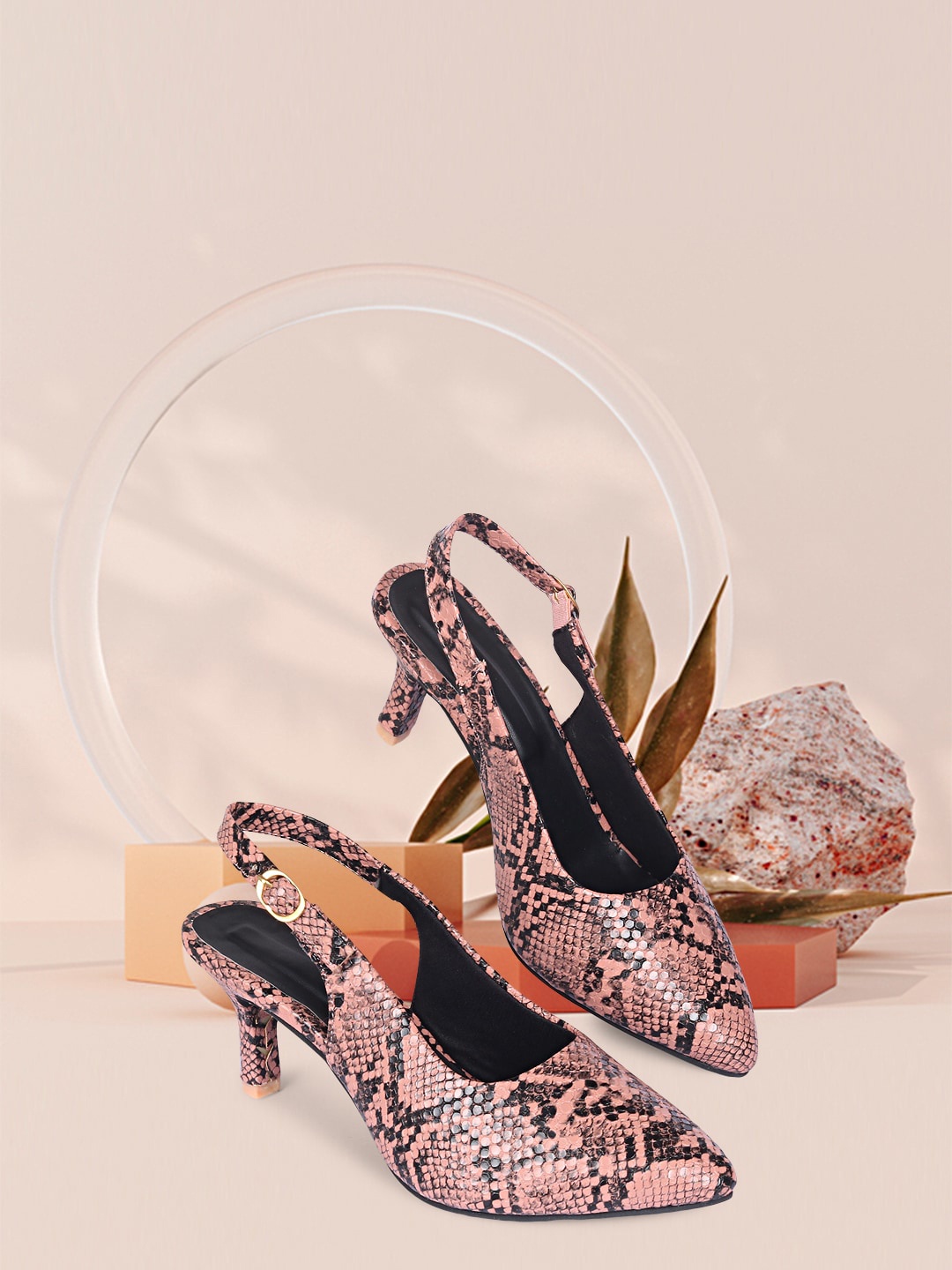 

FASHIMO Printed Kitten Heels Mules, Tan