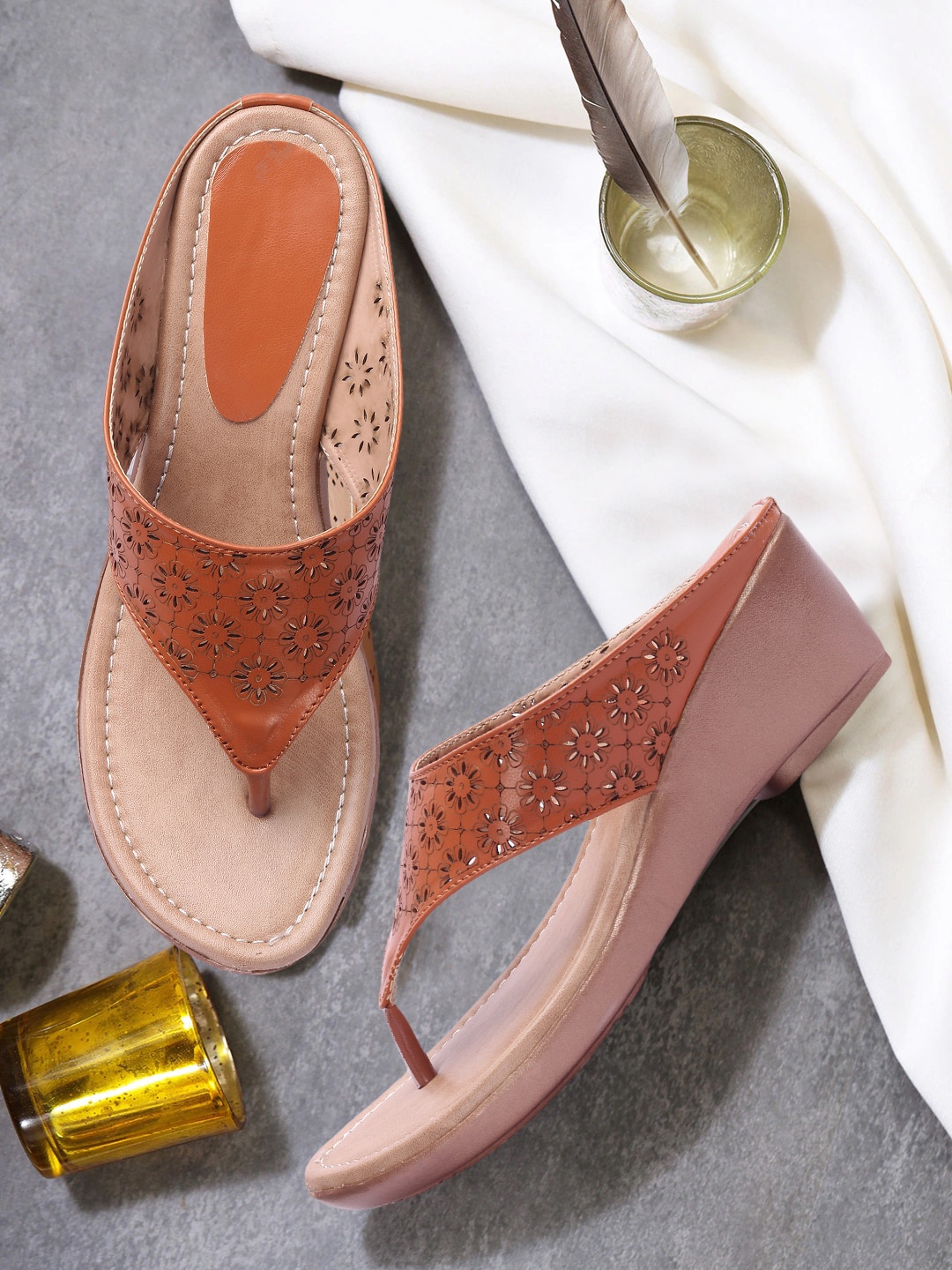 

FASHIMO Laser Cuts Comfort Heels, Tan