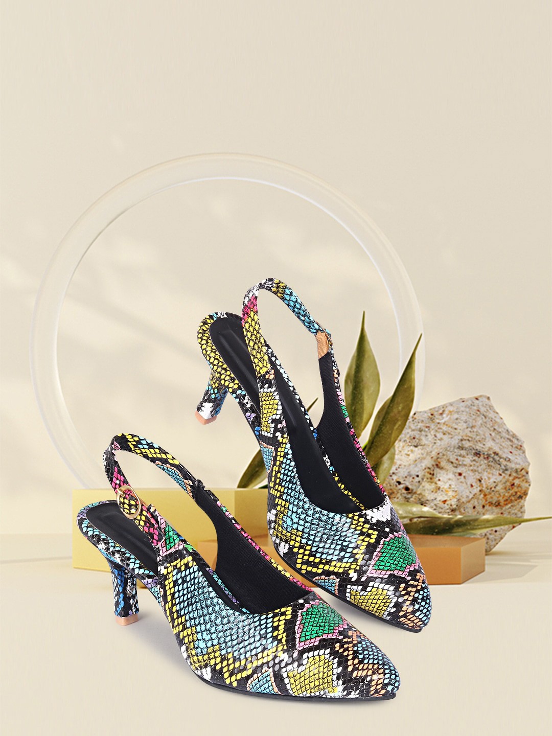 

FASHIMO Printed Kitten Heel Mules, Blue