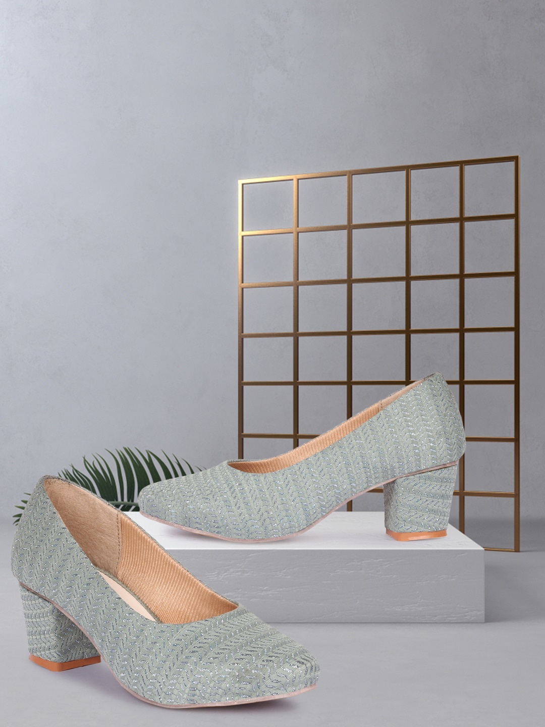 

FASHIMO Embellished Block Heels, Sea green